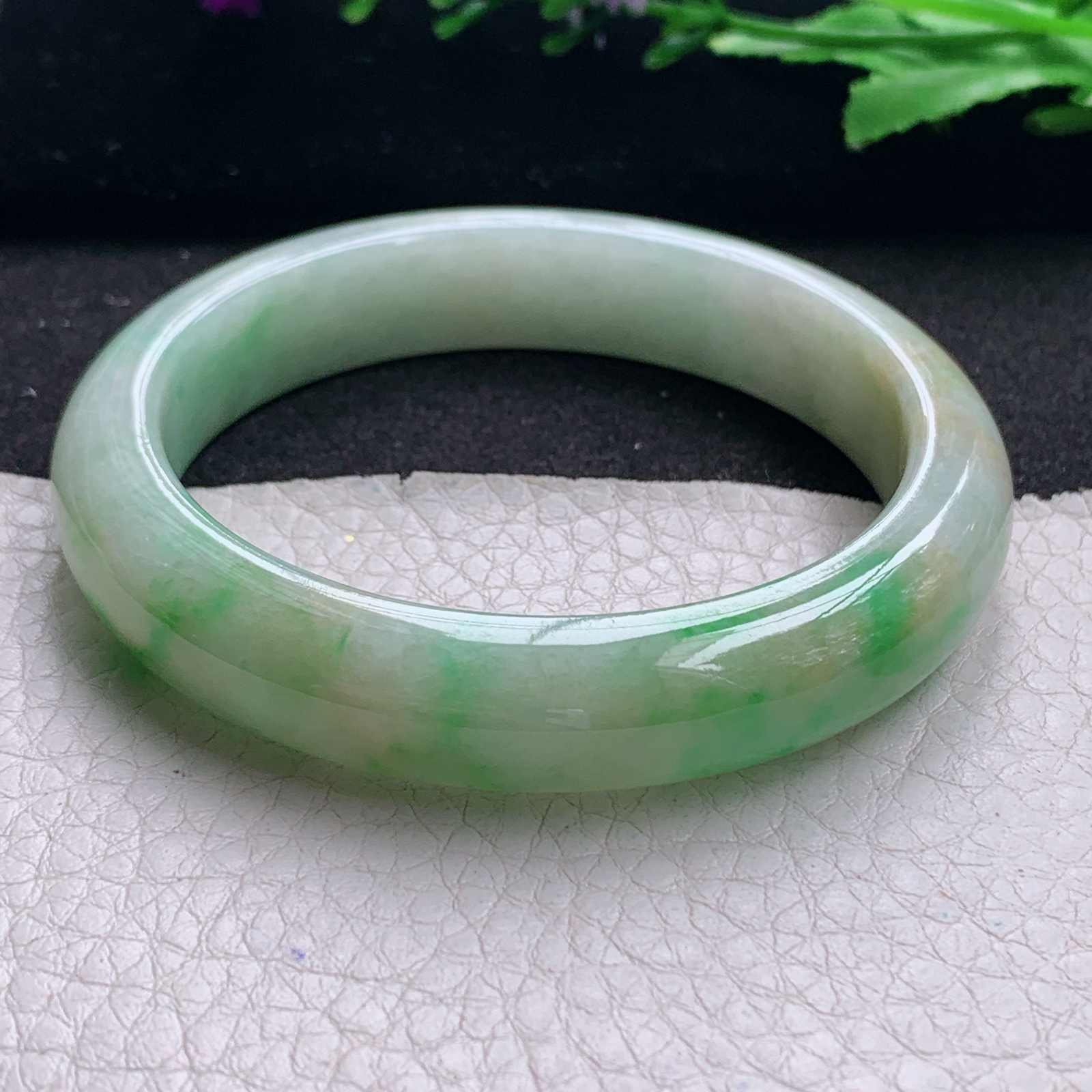 xx实拍54.5*12*8平安镯 天然缅甸翡翠A货手镯细润黄加绿正圈玉手环