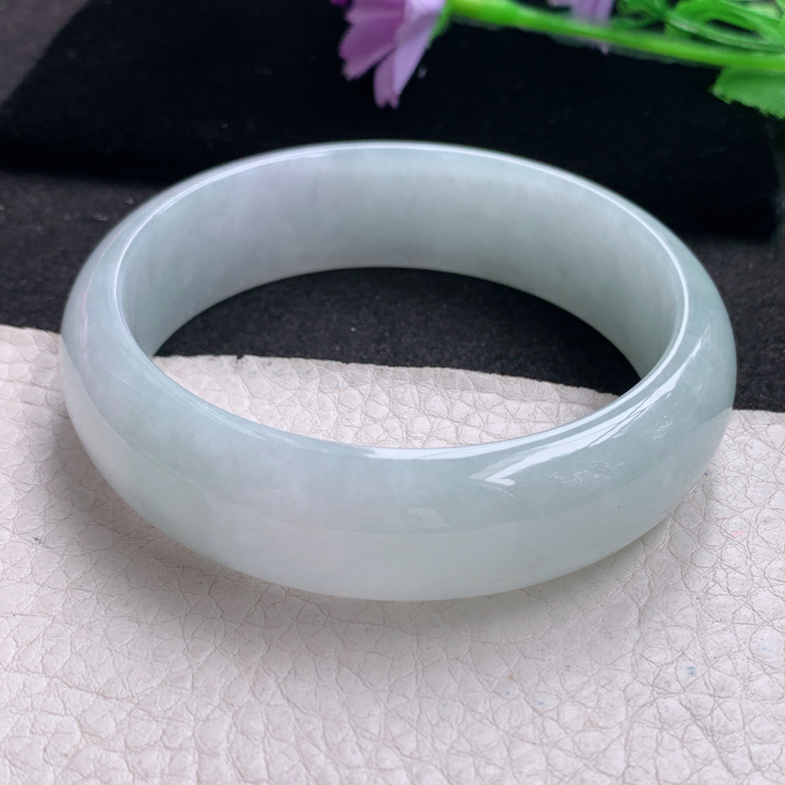 hh纯美款59*17.5*7.6轮胎镯 缅甸翡翠a货玉手镯精美浅绿正圈玉手环