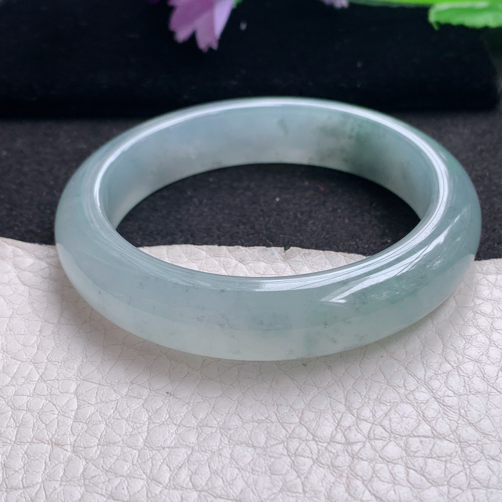 xo小圈口53*12.5*8.5平安镯 天然缅甸翡翠A货手镯冰起光飘乌鸡花正圈玉手环