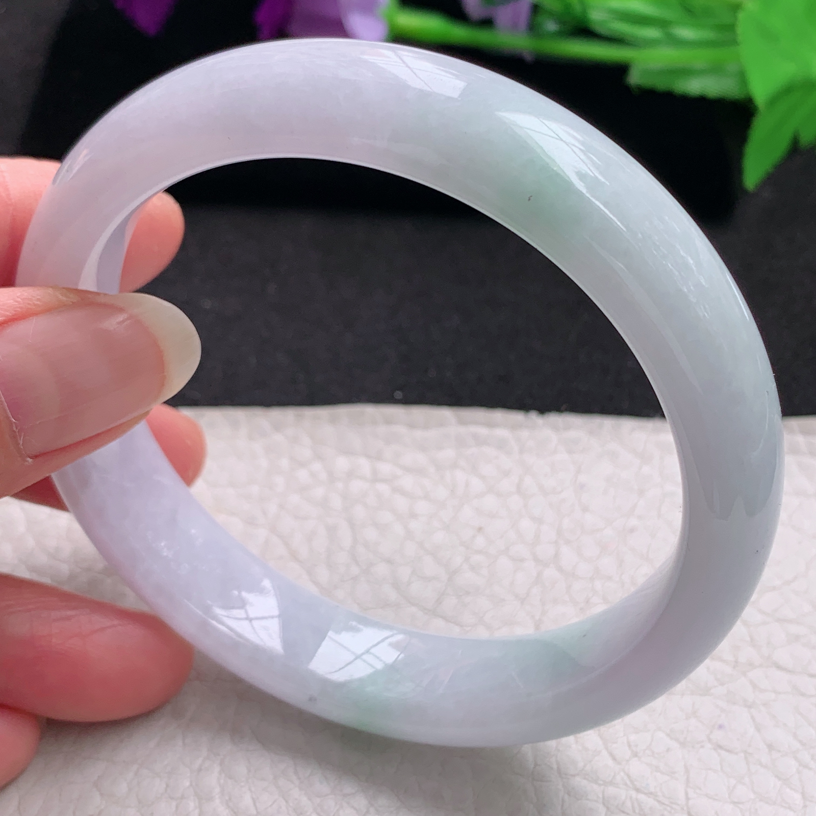 nr大圈口62*14*8.5平安镯 天然缅甸翡翠A货手镯淡春带彩宽边清秀玉手环