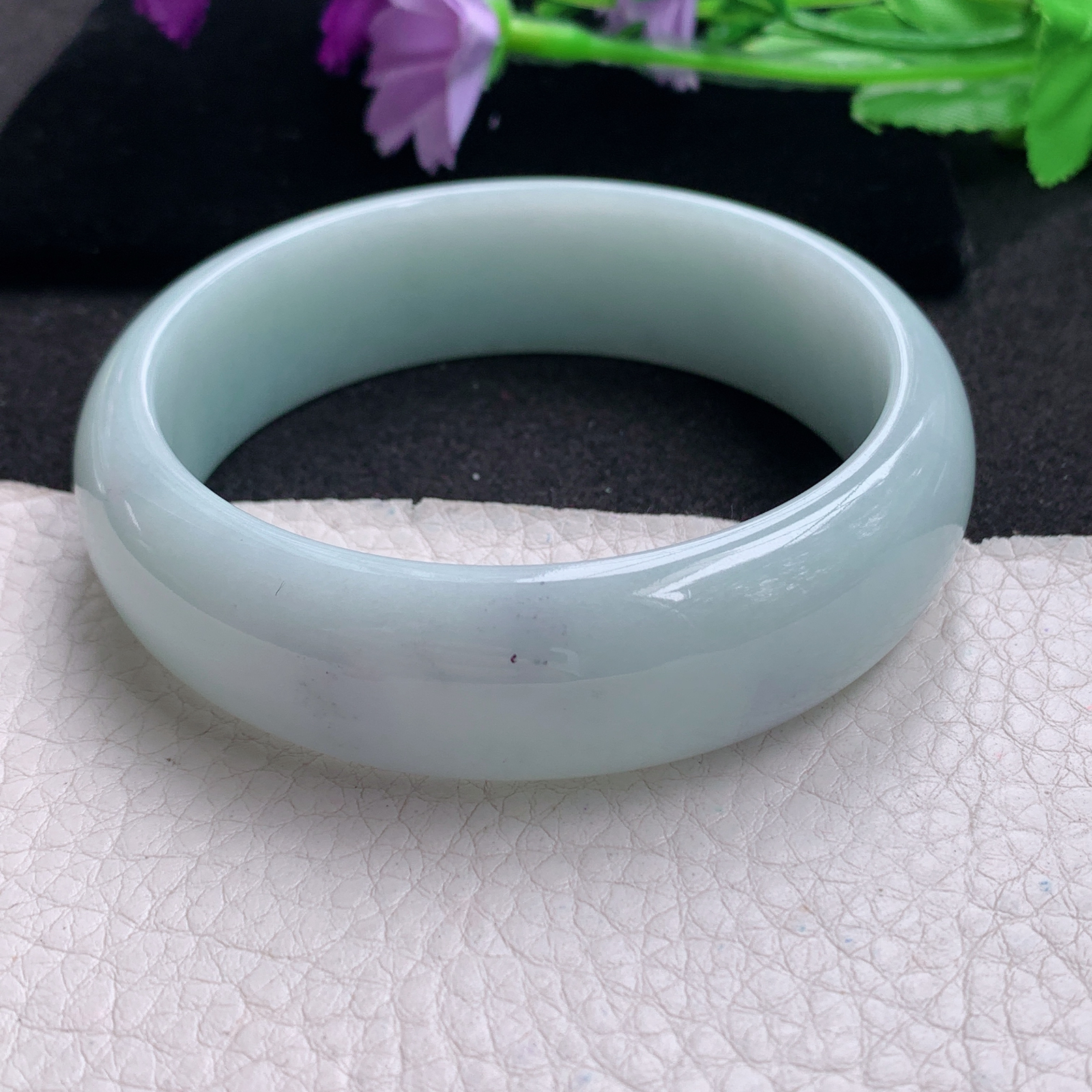 hy大圈口61.5*18.3*7.8轮胎镯天然缅甸翡翠A货手镯水润浅绿正圈玉手环