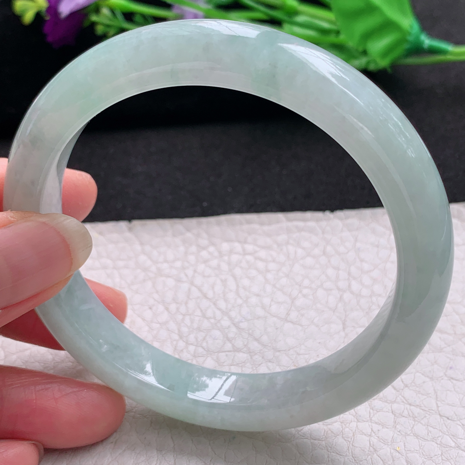 xx大圈口61*11.5*8.8平安镯 天然缅甸翡翠A货手镯细润晴绿正圈玉手环