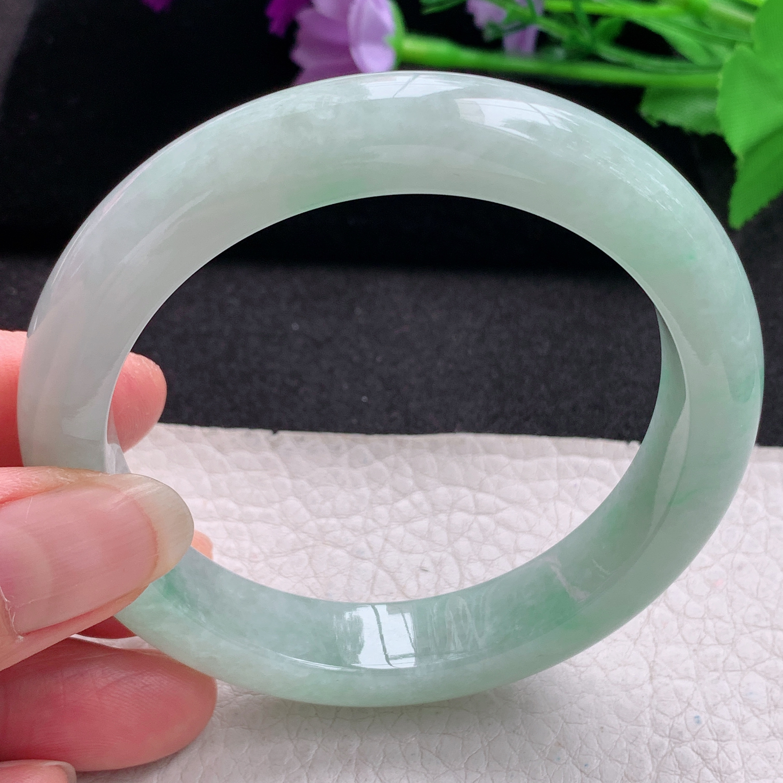 hh清新款58*12*8.8平安镯 缅甸翡翠a货玉手镯精美水绿正圈玉手环