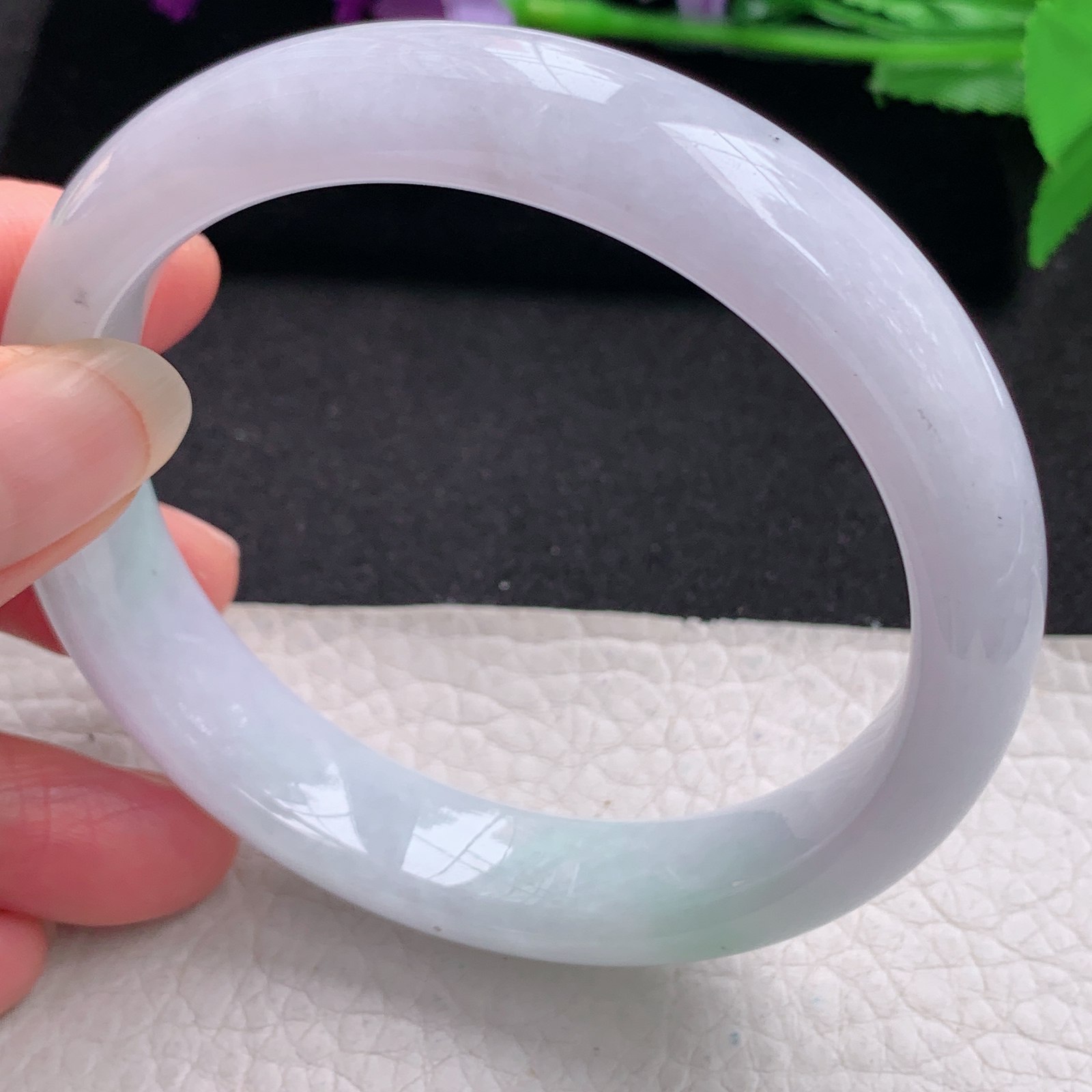 nr大圈口62*14*8.5平安镯 天然缅甸翡翠A货手镯淡春带彩宽边清秀玉手环