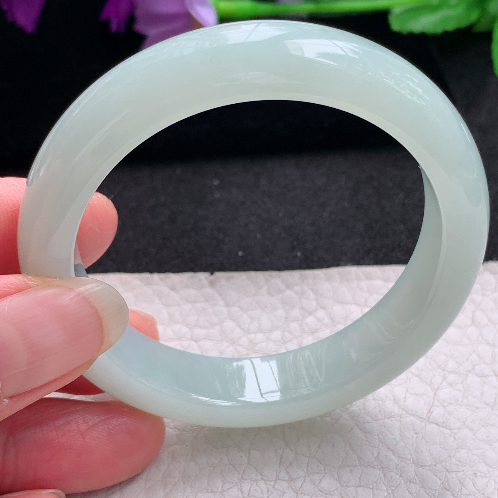 ee小黑口51*11.6*7.8平安镯 天然缅甸翡翠A货手镯秀气甜绿正圈玉手环