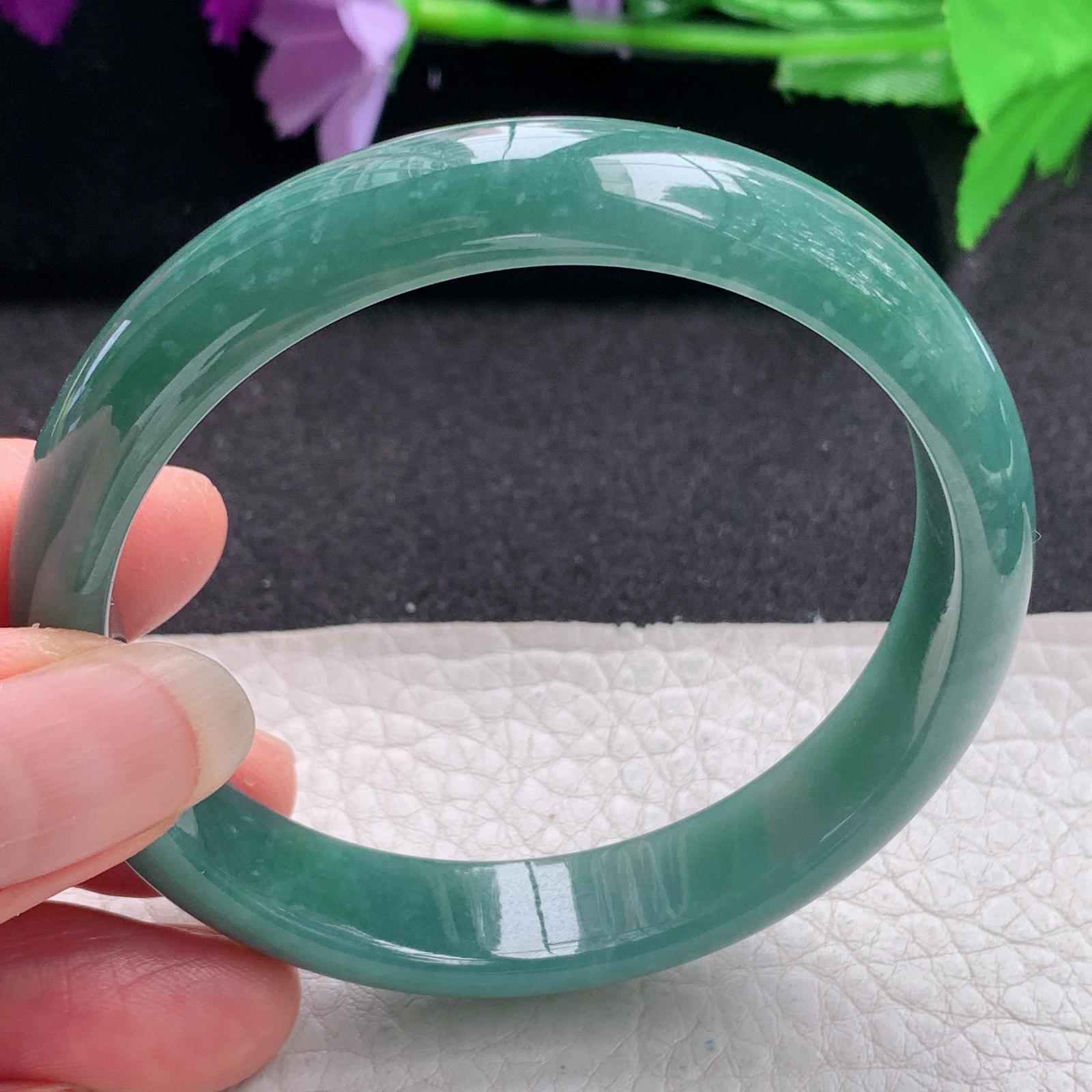 nr实拍56*12*6.6平安镯 天然翡翠A货手镯蓝水宽边清秀玉手环