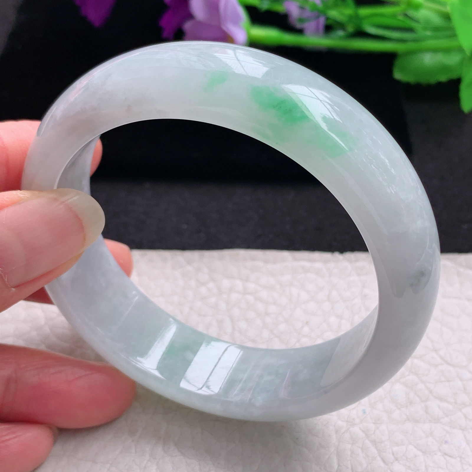 hh清新款58.8*17*8.5轮胎镯 缅甸翡翠a货玉手镯精美飘绿厚装大气玉手环