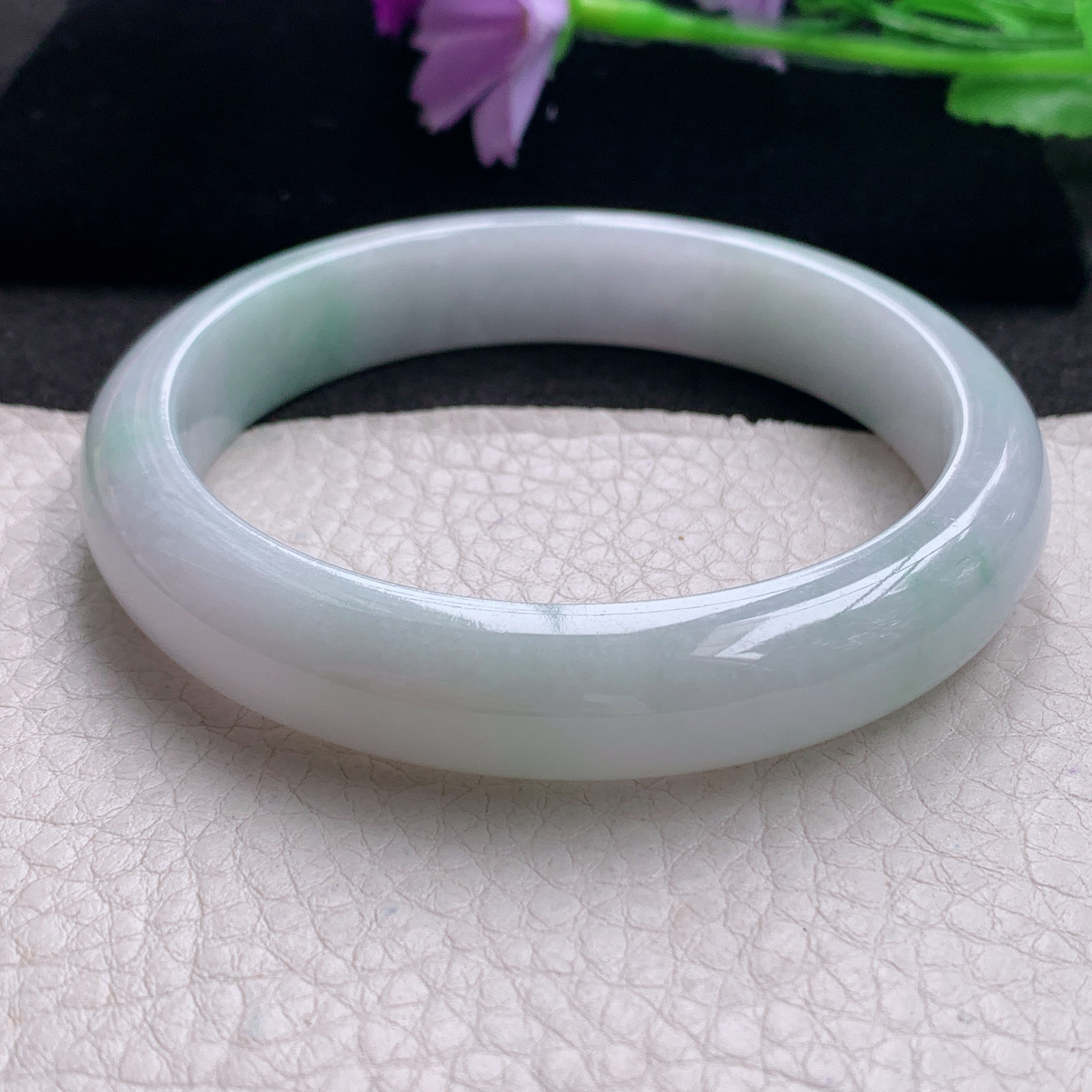 hh清新款59.5*12.5*8.2平安镯 缅甸翡翠a货玉手镯精为飘绿正圈玉手环