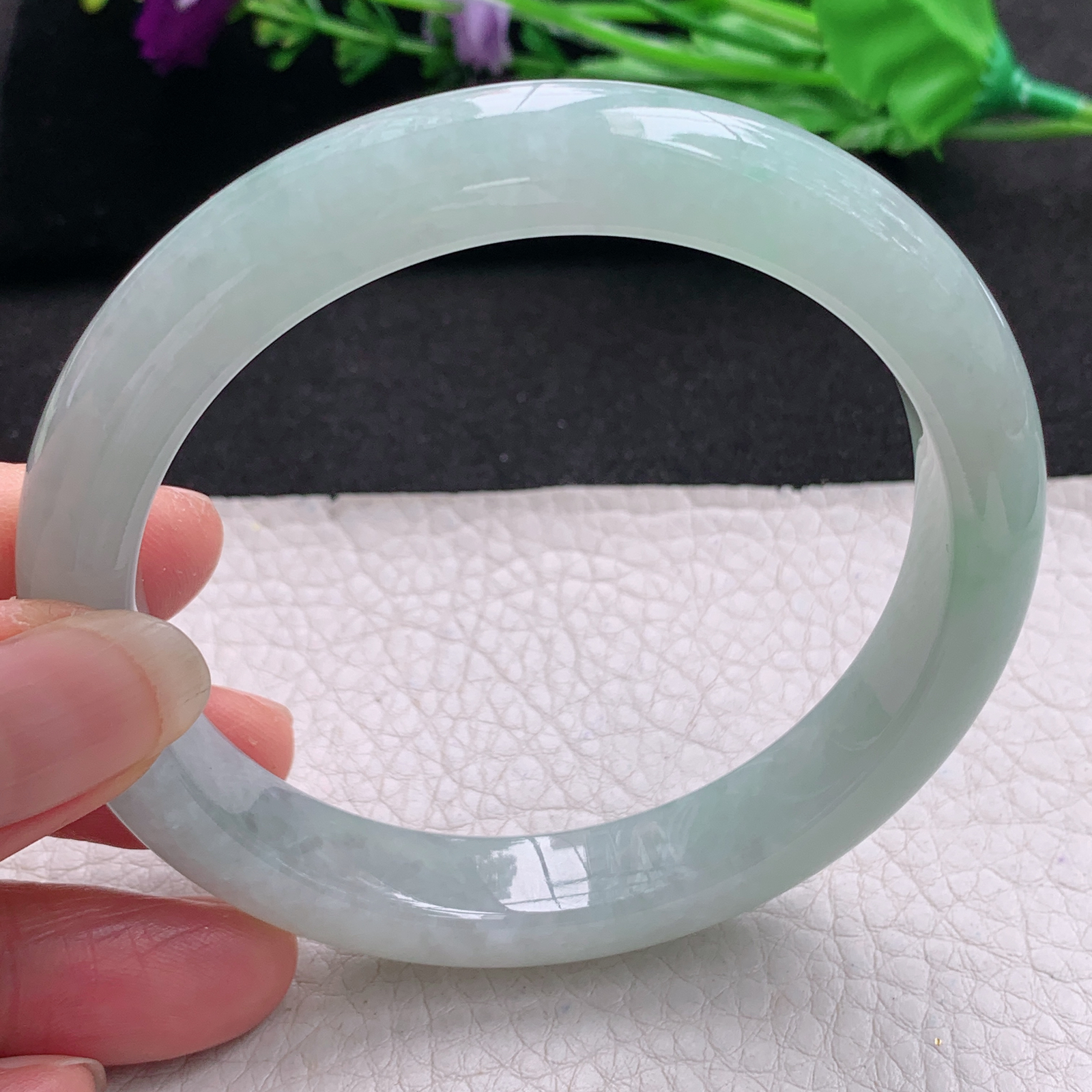 xx大圈口61*11.5*8.8平安镯 天然缅甸翡翠A货手镯细润晴绿正圈玉手环