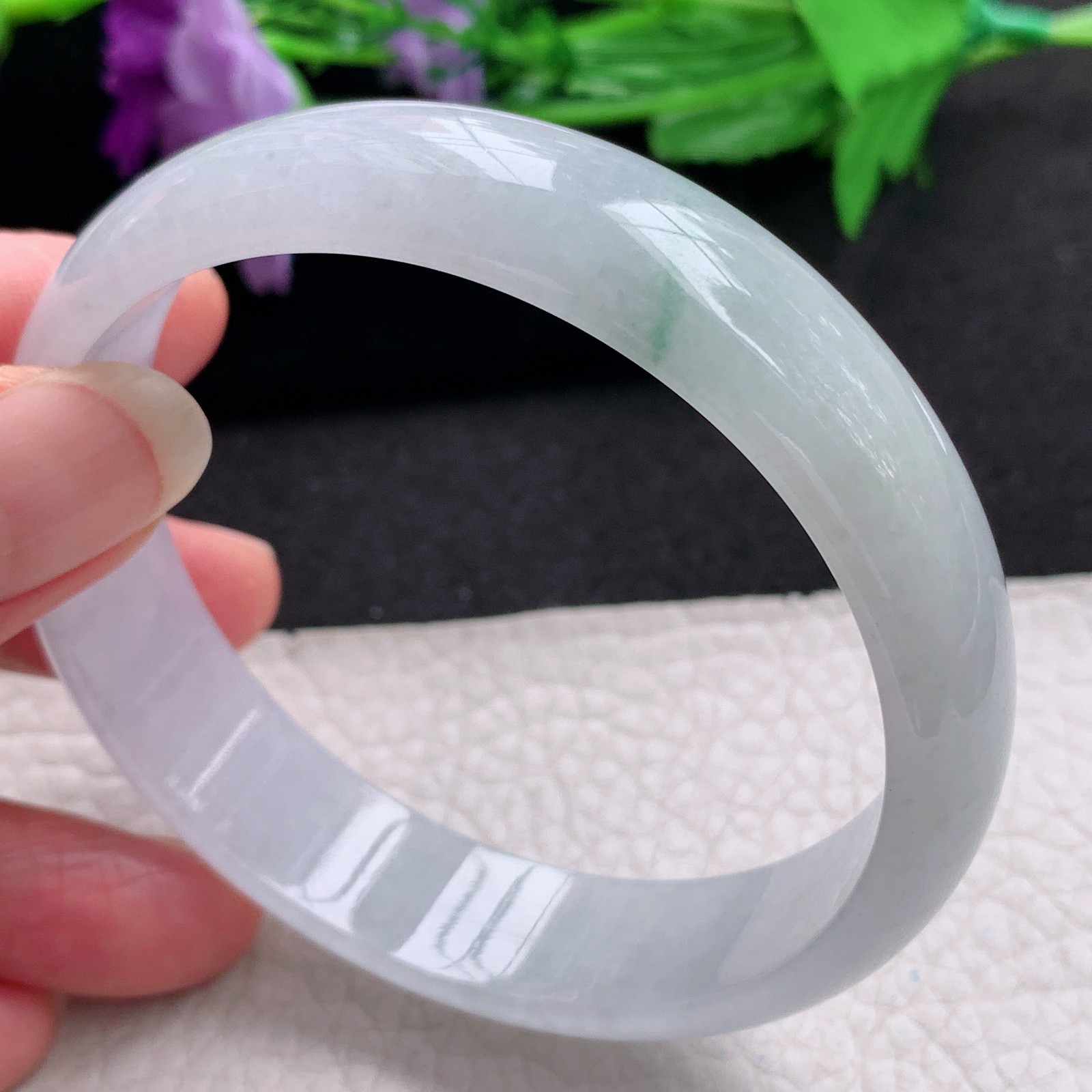 ee大圈口67.5*15*6.6轮胎镯 天然缅甸翡翠A货手镯飘花大气正圈玉手环