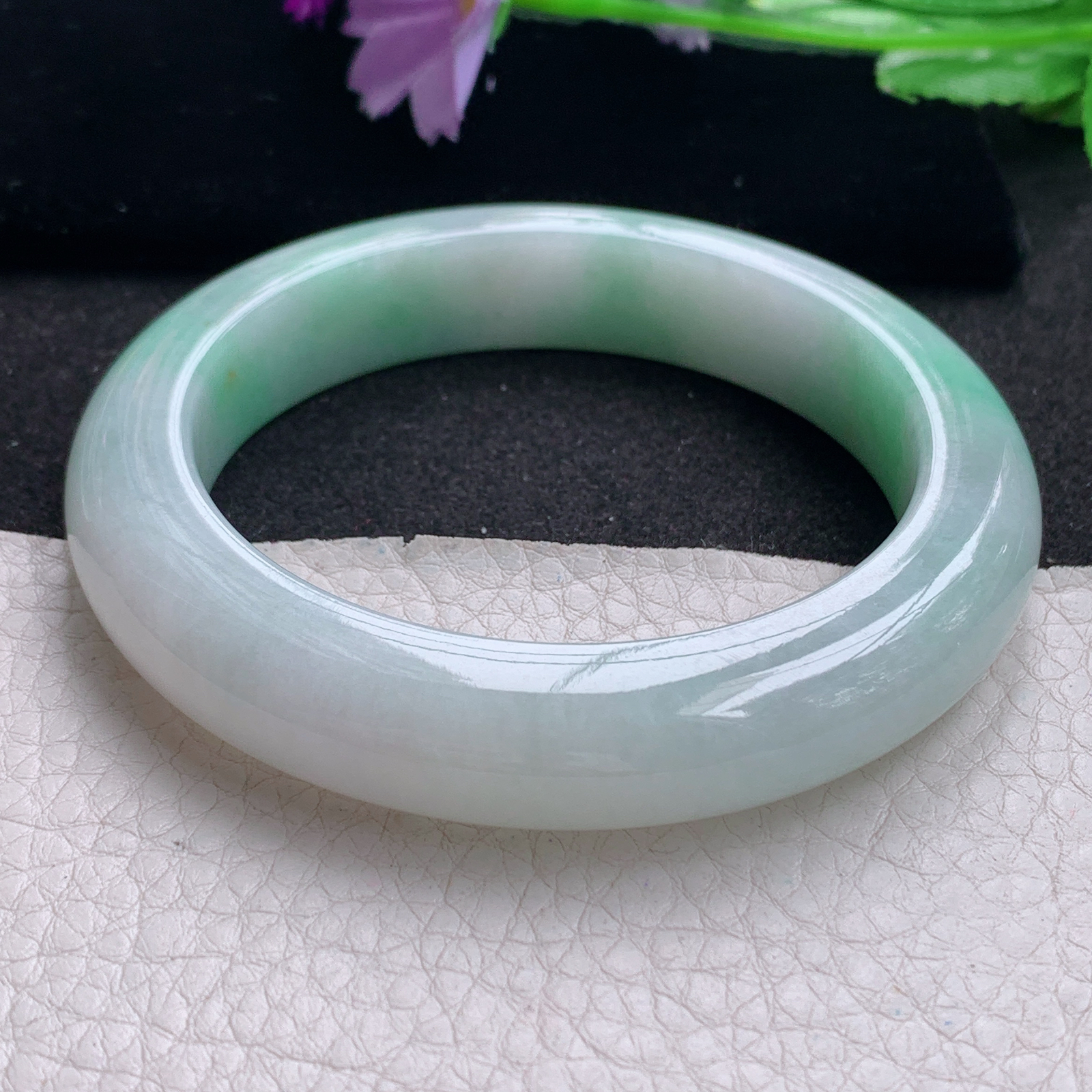 z实拍58*12.5*10.3平安镯 天然缅甸翡翠A货手镯飘绿厚装正圈玉手环