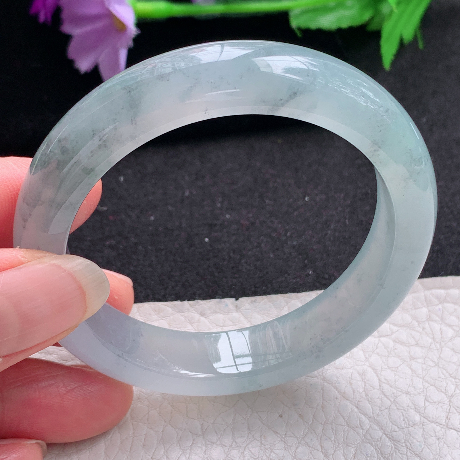 xo小圈口53*12.5*8.5平安镯 天然缅甸翡翠A货手镯冰起光飘乌鸡花正圈玉手环