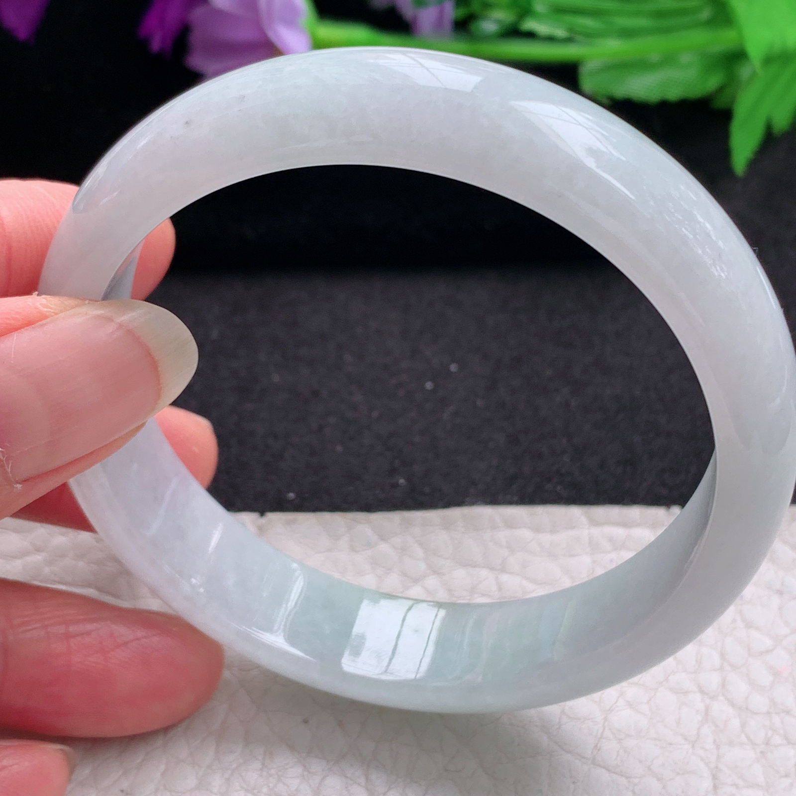 js实拍58*13.6*7平安镯 天然缅甸翡翠A货手镯清新纯美正圈玉手环