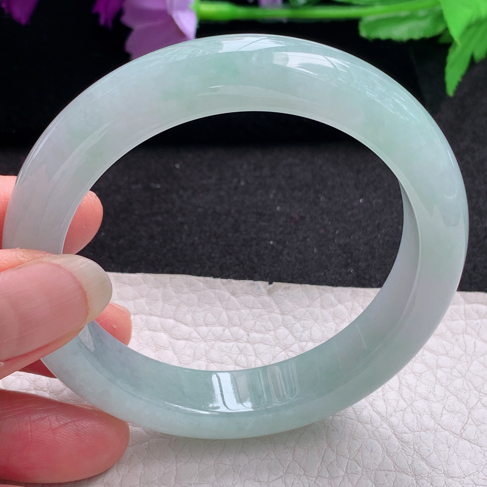 xo冰晴款56*12*9平安镯 天然缅甸翡翠A货手镯晴绿正圈玉手环