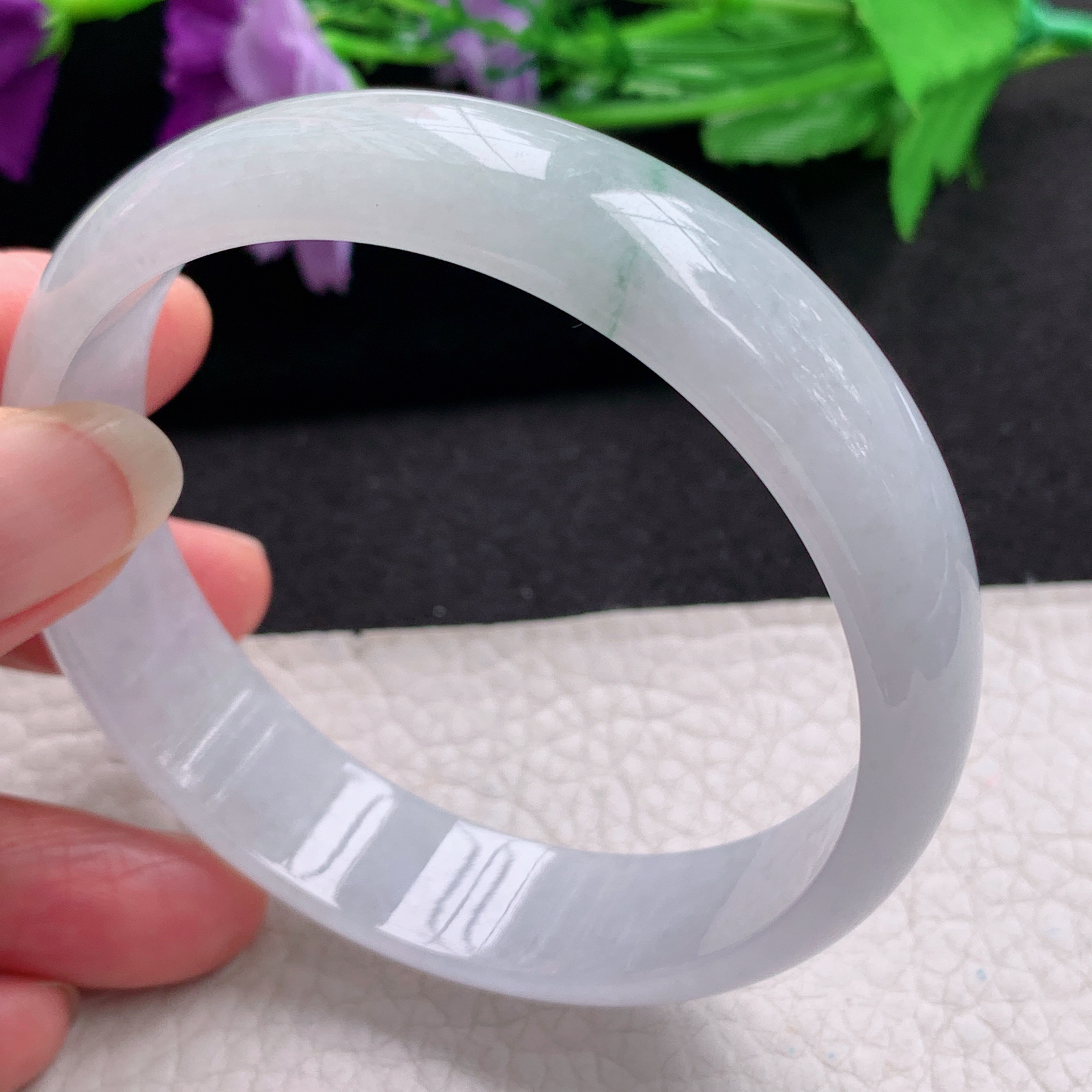 ee大圈口67.5*15*6.6轮胎镯 天然缅甸翡翠A货手镯飘花大气正圈玉手环