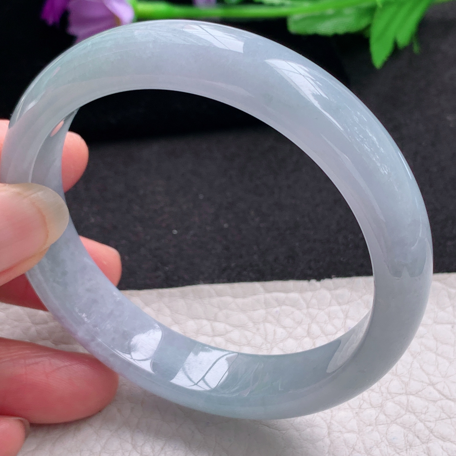 xc实拍58.5*13.6*8平安镯 天然缅甸翡翠A货手镯淡紫底宽边玉手环