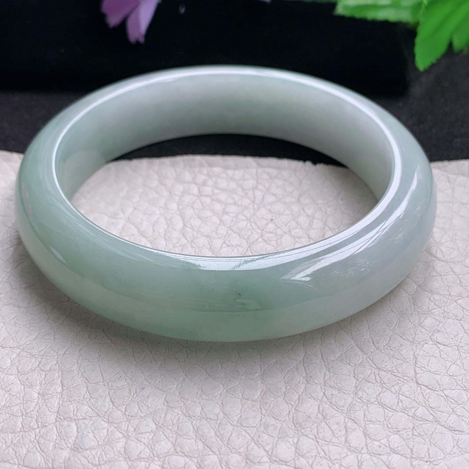 js实拍58*14.2*8.8招财镯 缅甸翡翠a货玉手镯精美半山水正圈玉手环