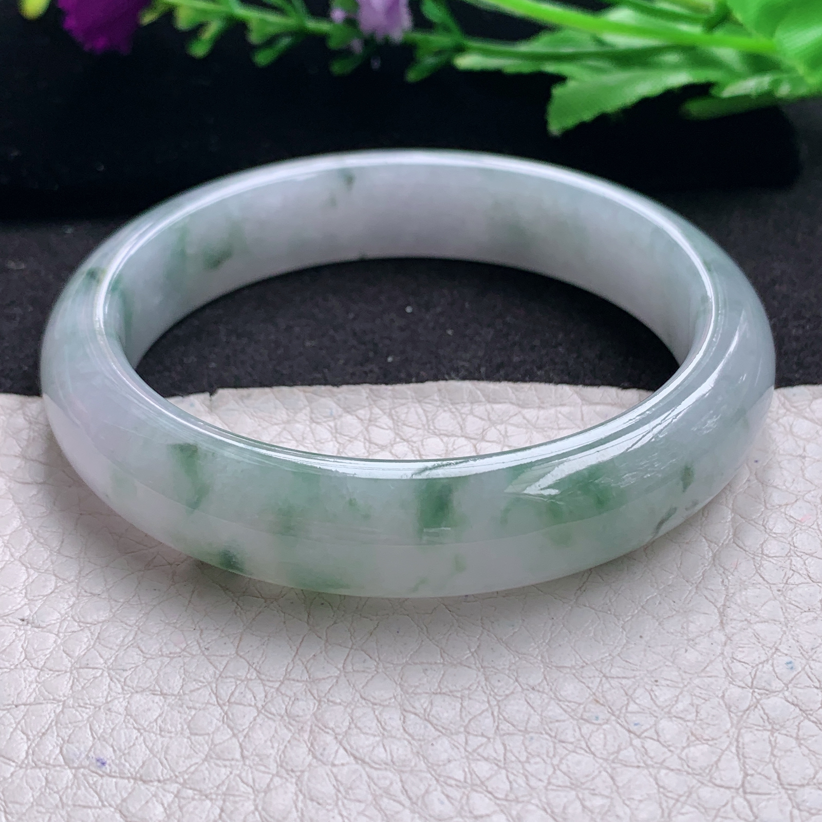 xx实拍58*12.8*8.5平安镯 天然缅甸翡翠A货手镯冰飘花正圈玉手环