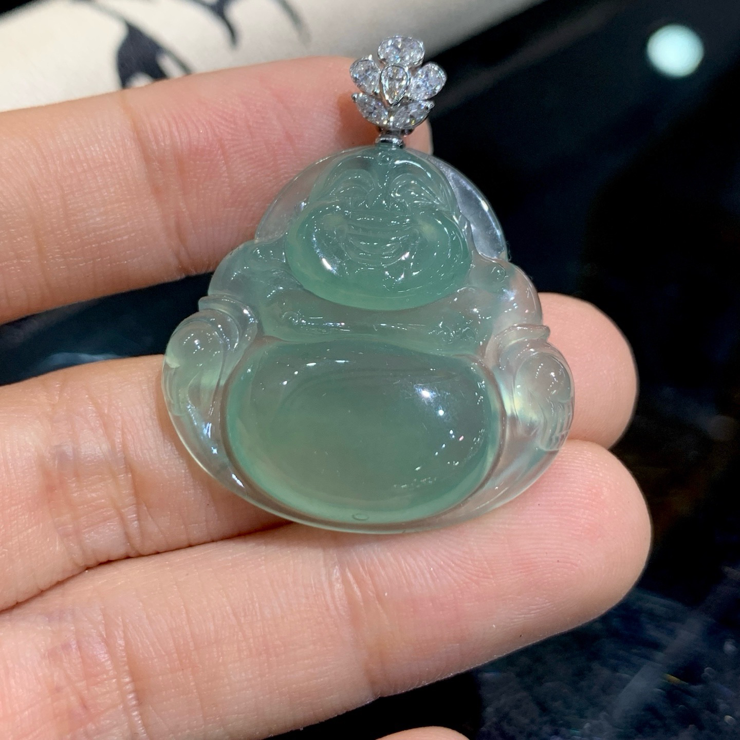 冰种深晴底佛公吊坠 尺寸36.3-30.3-5.8毫米