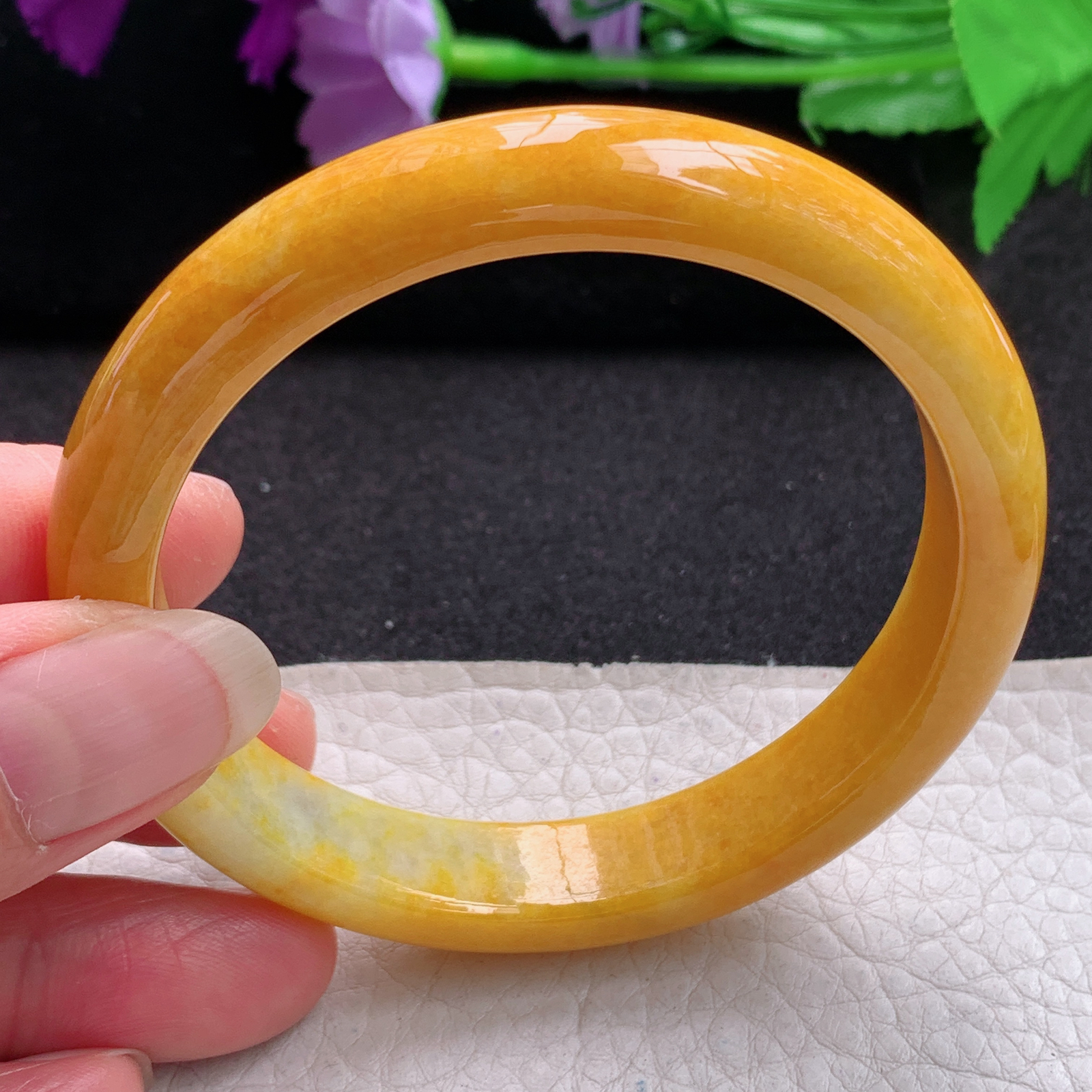 mq招财款58*11.5*7.6平安镯 天然缅甸翡翠A货手镯冰黄贵气正圈玉手环