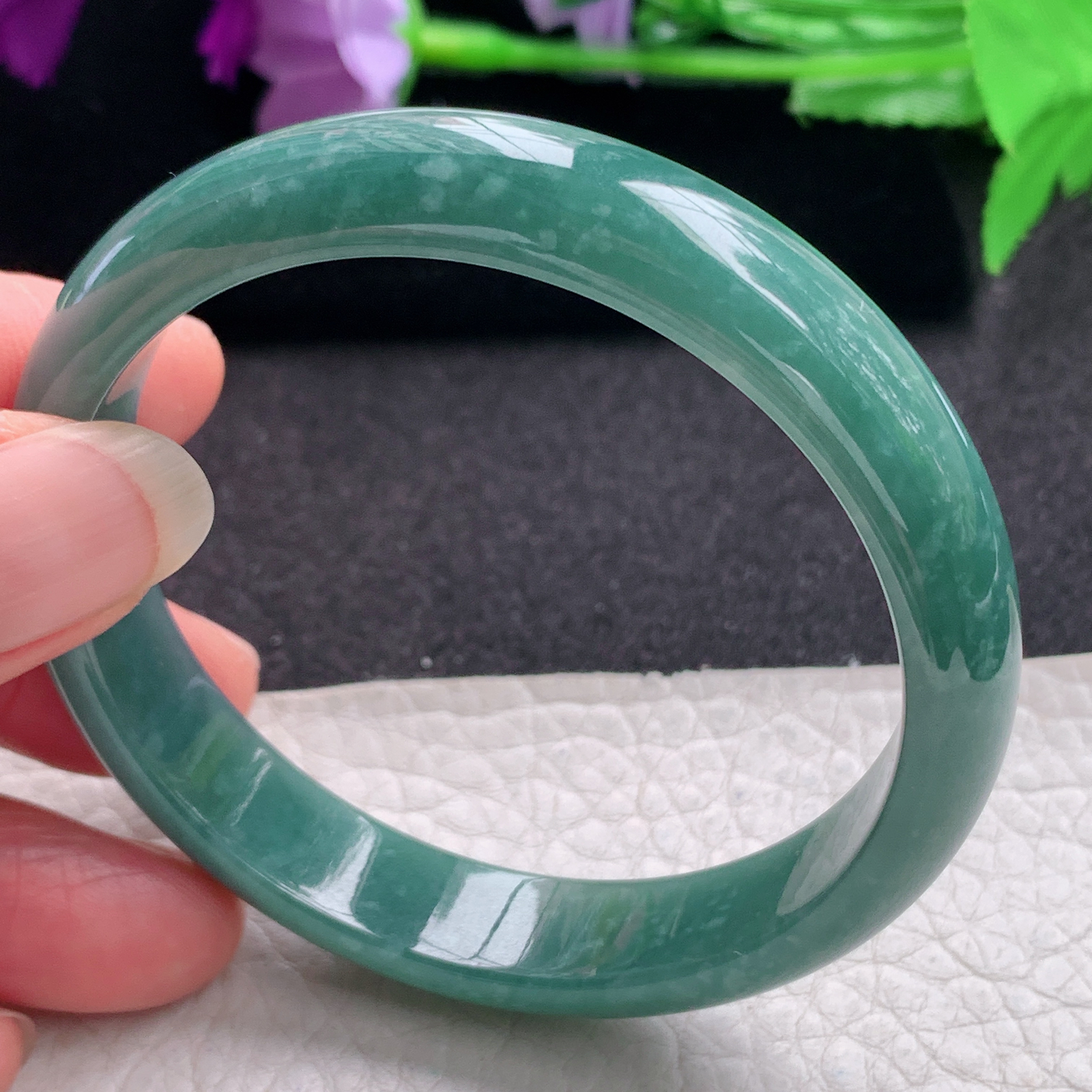 nr实拍56*12*6.6平安镯 天然翡翠A货手镯蓝水宽边清秀玉手环