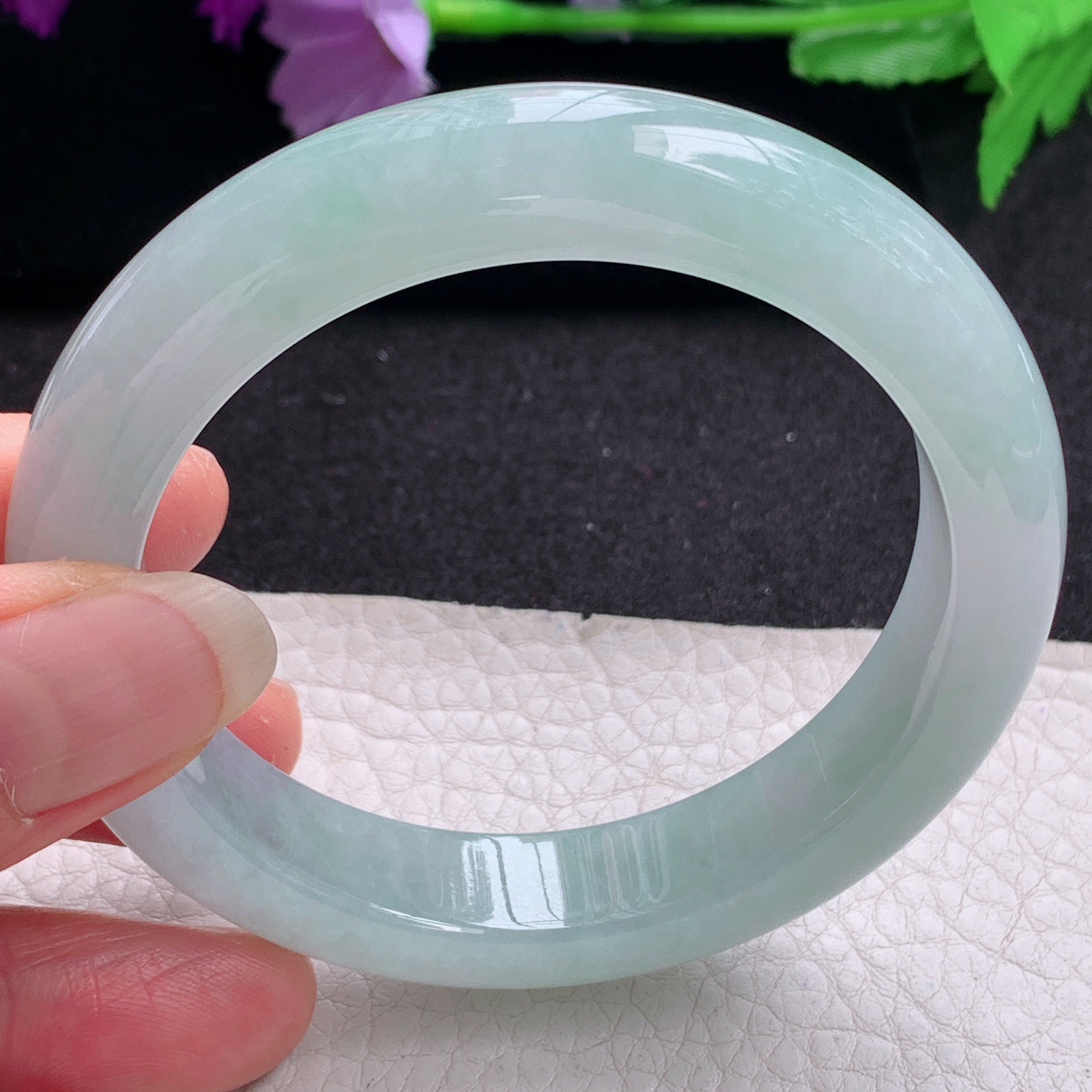 xo冰晴款56*12*9平安镯 天然缅甸翡翠A货手镯晴绿正圈玉手环