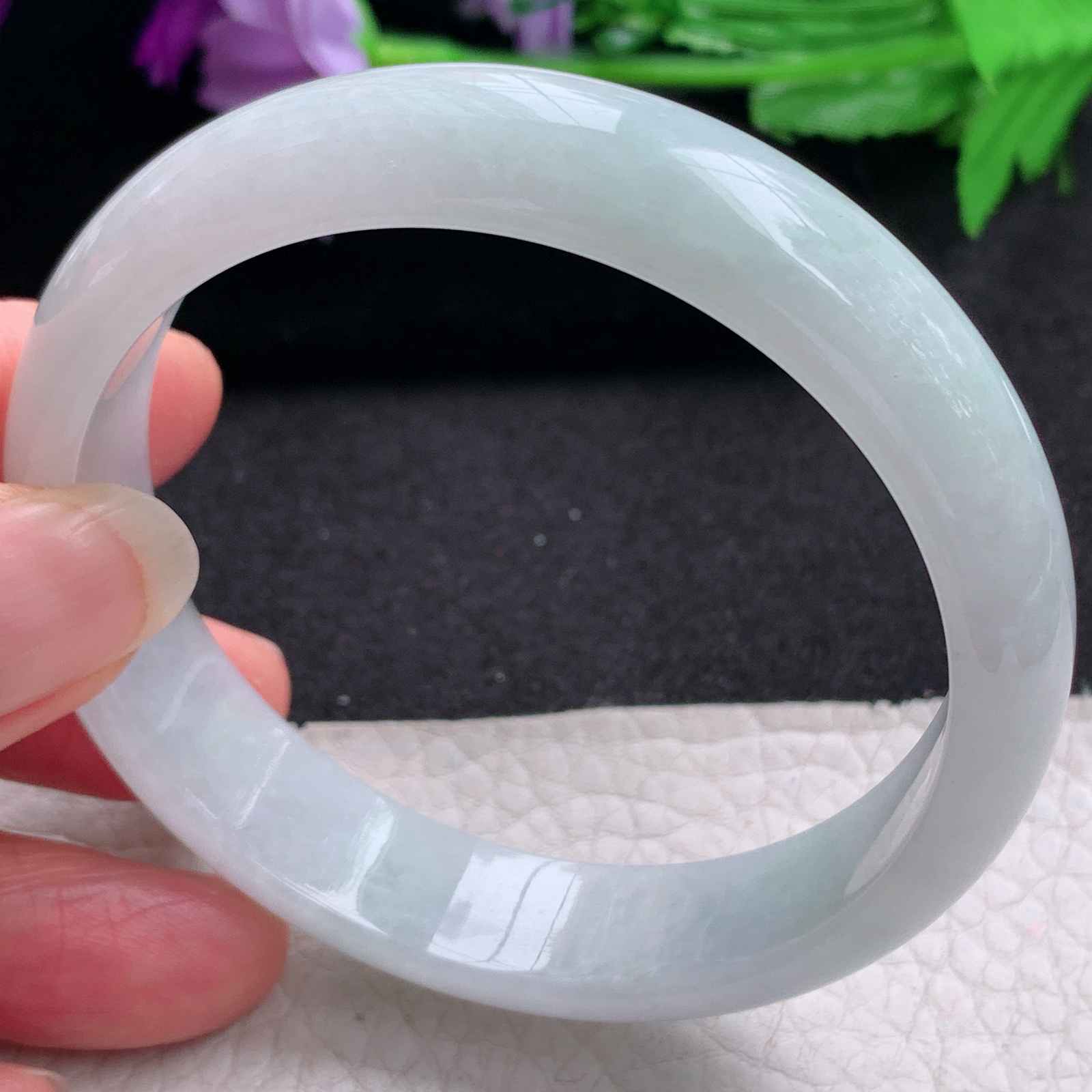 js实拍58*13.6*7平安镯 天然缅甸翡翠A货手镯清新纯美正圈玉手环