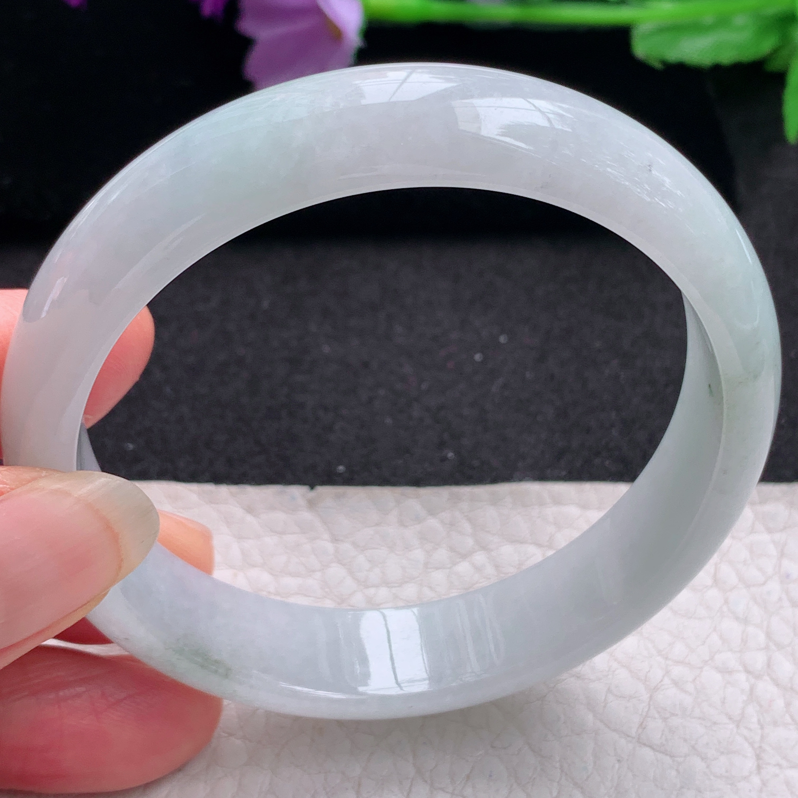 js实拍58*13.6*7平安镯 天然缅甸翡翠A货手镯清新纯美正圈玉手环