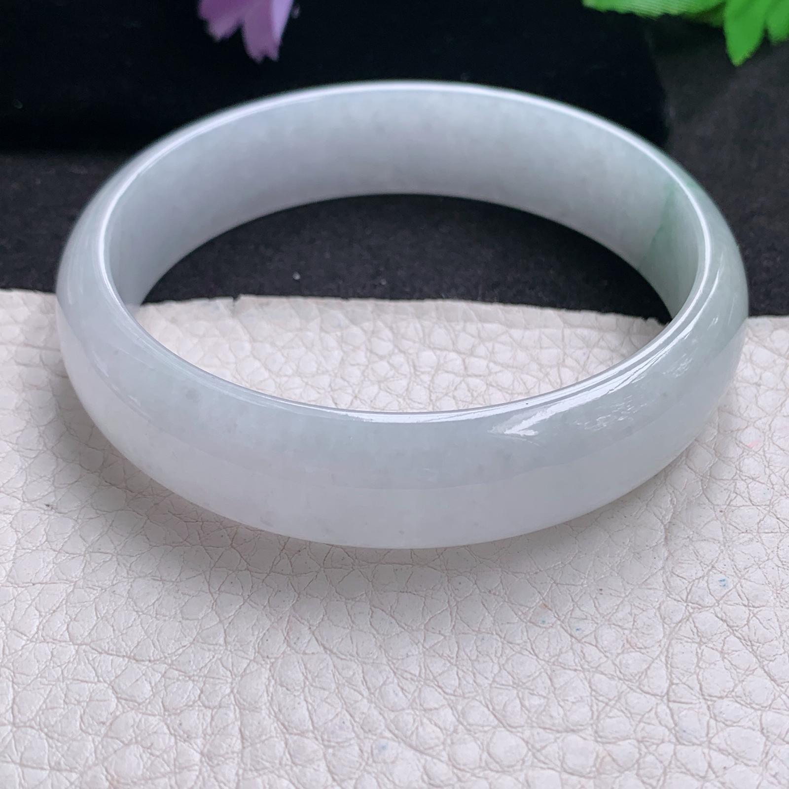 ee大圈口67.5*15*6.6轮胎镯 天然缅甸翡翠A货手镯飘花大气正圈玉手环