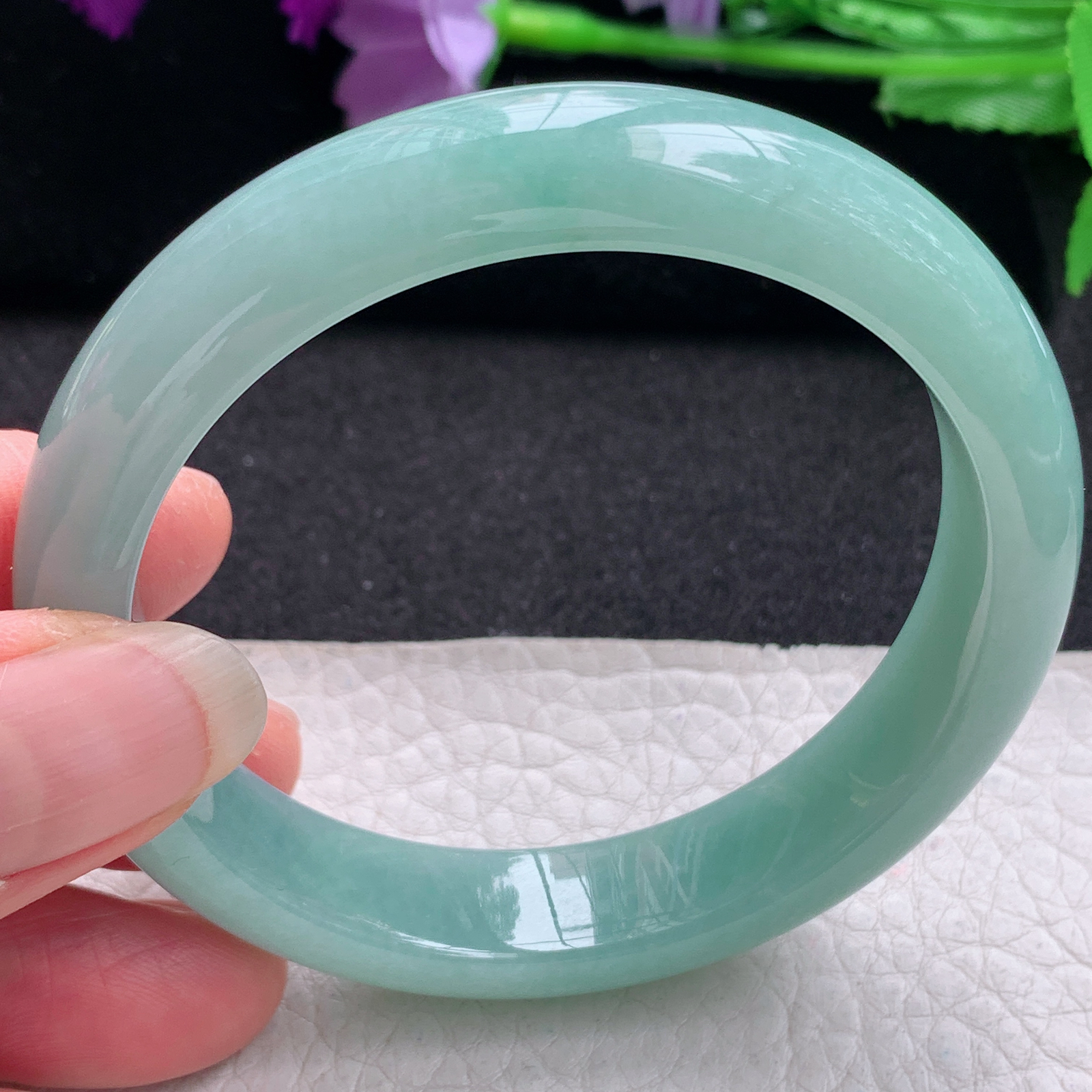 js纯美款56*12.5*7.8平安镯 缅甸翡翠a货玉手镯精美晴绿正圈玉手环