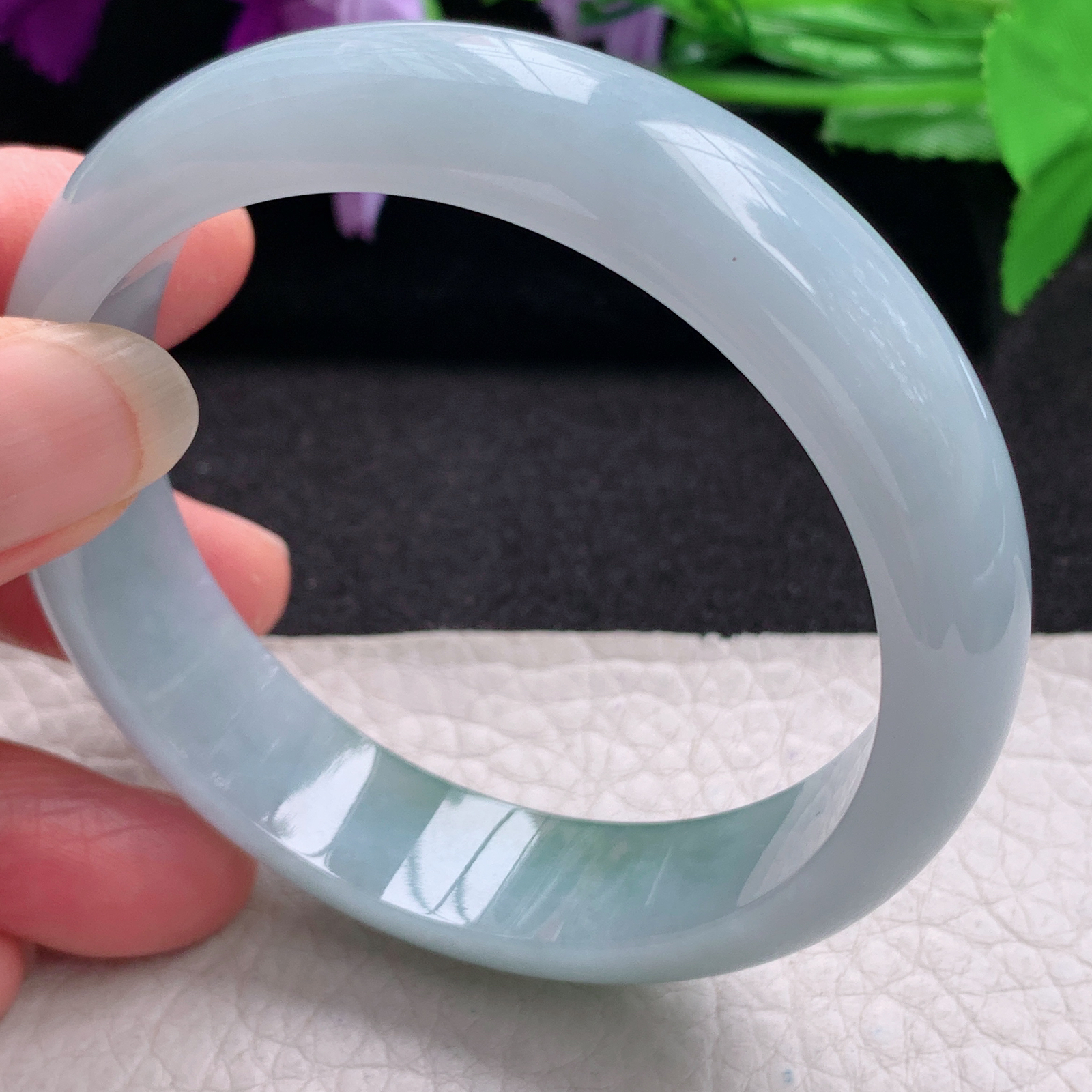 js实拍57*14*7.3平安镯 缅甸翡翠a货玉手镯精美双采招财正圈玉手环