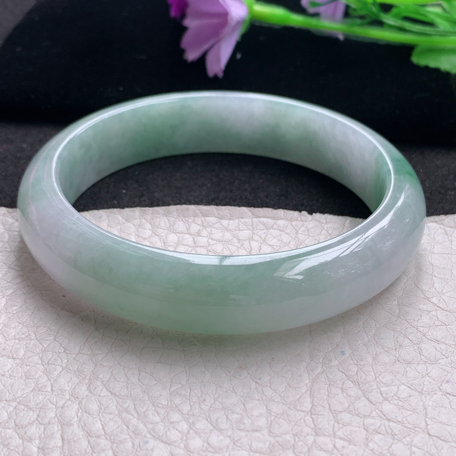 hh大圈口60*13.8*7.8平安镯 缅甸翡翠a货玉手镯精美飘绿正圈玉手环
