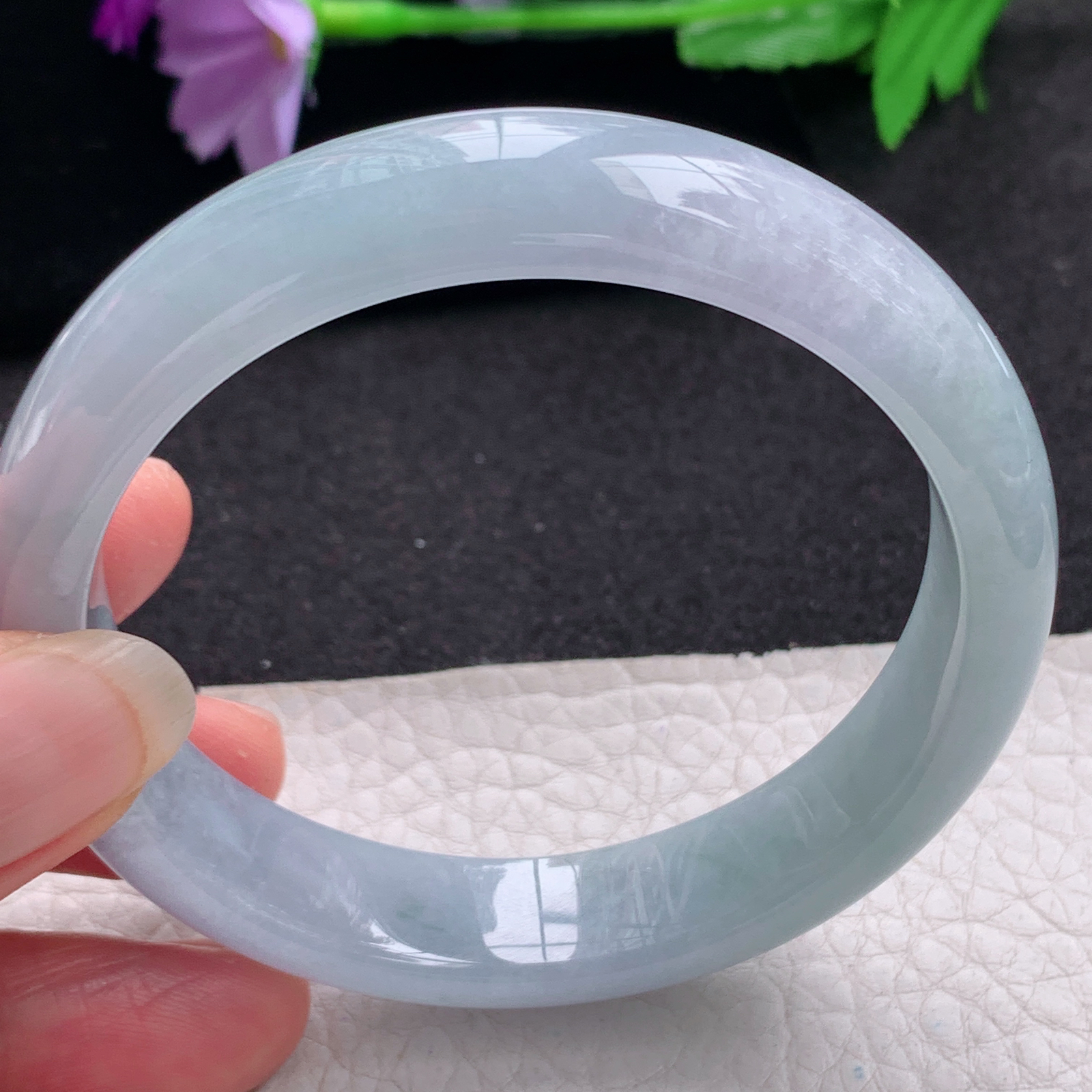 xc实拍58.5*13.6*8平安镯 天然缅甸翡翠A货手镯淡紫底宽边玉手环