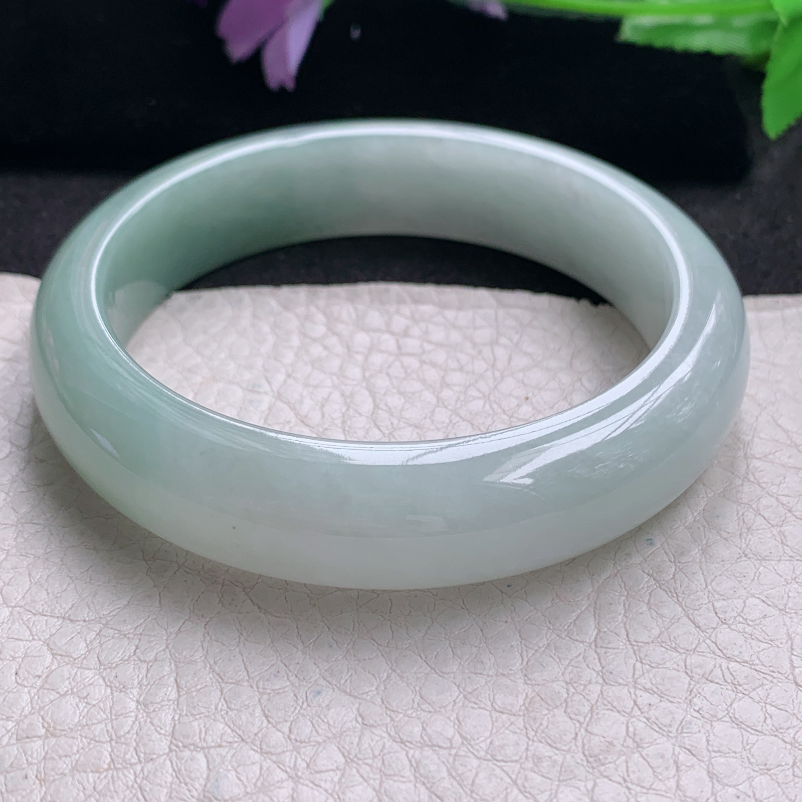 js实拍58*14.2*8.8招财镯 缅甸翡翠a货玉手镯精美半山水正圈玉手环