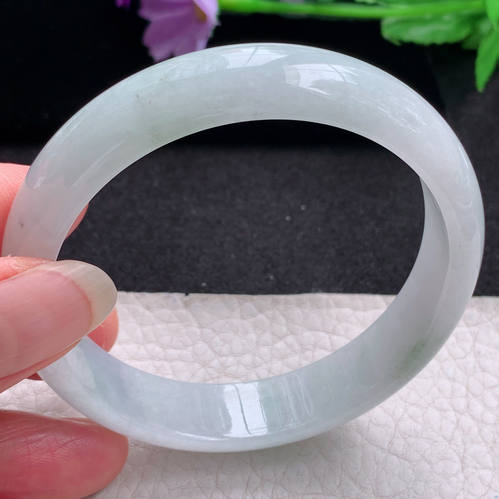 js实拍58*13.6*7平安镯 天然缅甸翡翠A货手镯清新纯美正圈玉手环