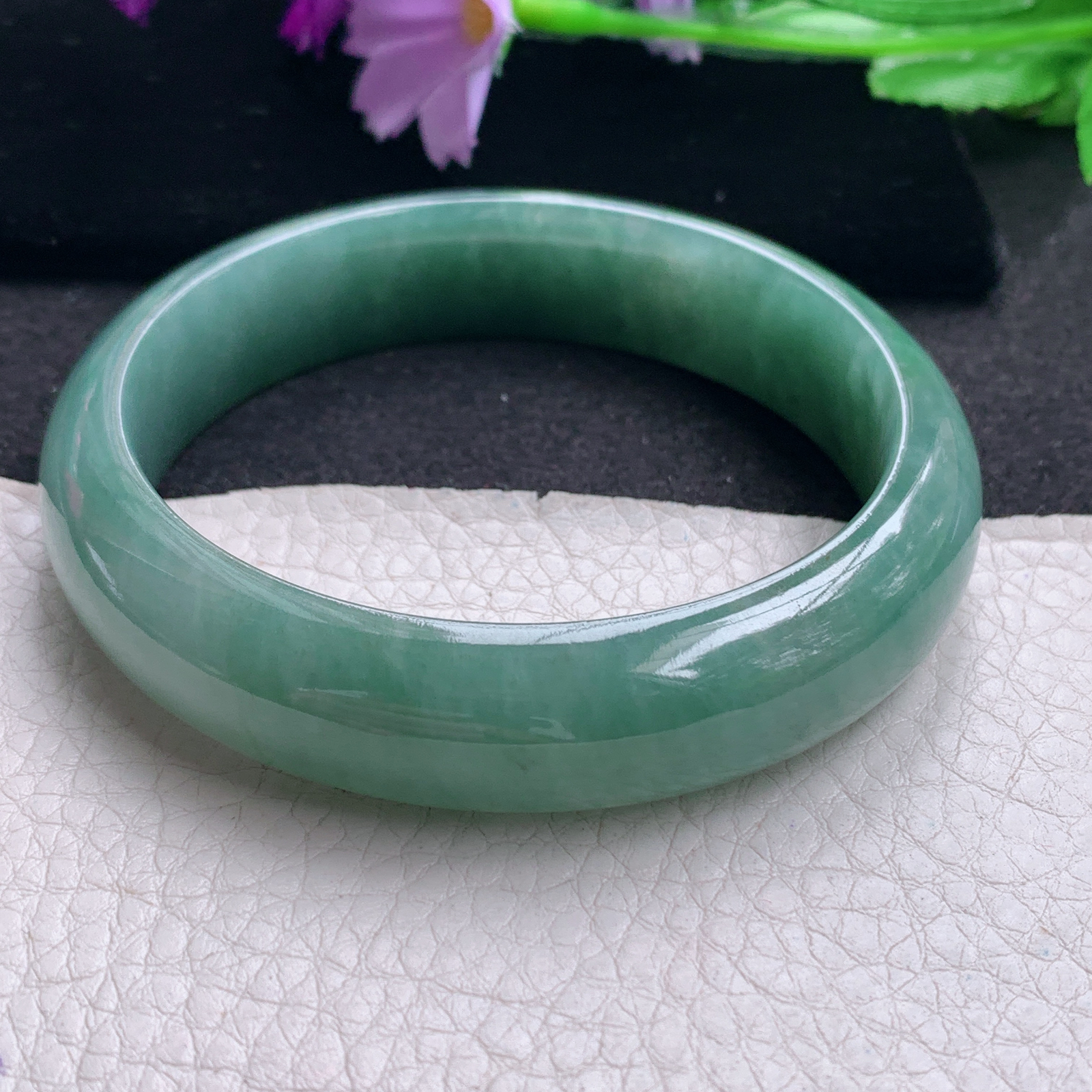 hy大圈口59.6*14.8*8.5平安镯 天然缅甸翡翠A货手镯水润油绿正圈玉手环