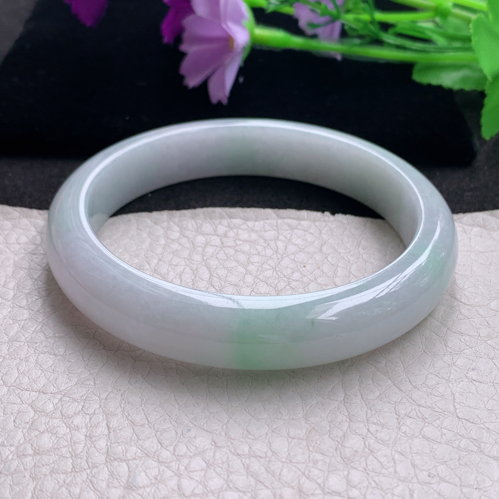 hh清新款59.5*12.5*8.2平安镯 缅甸翡翠a货玉手镯精为飘绿正圈玉手环