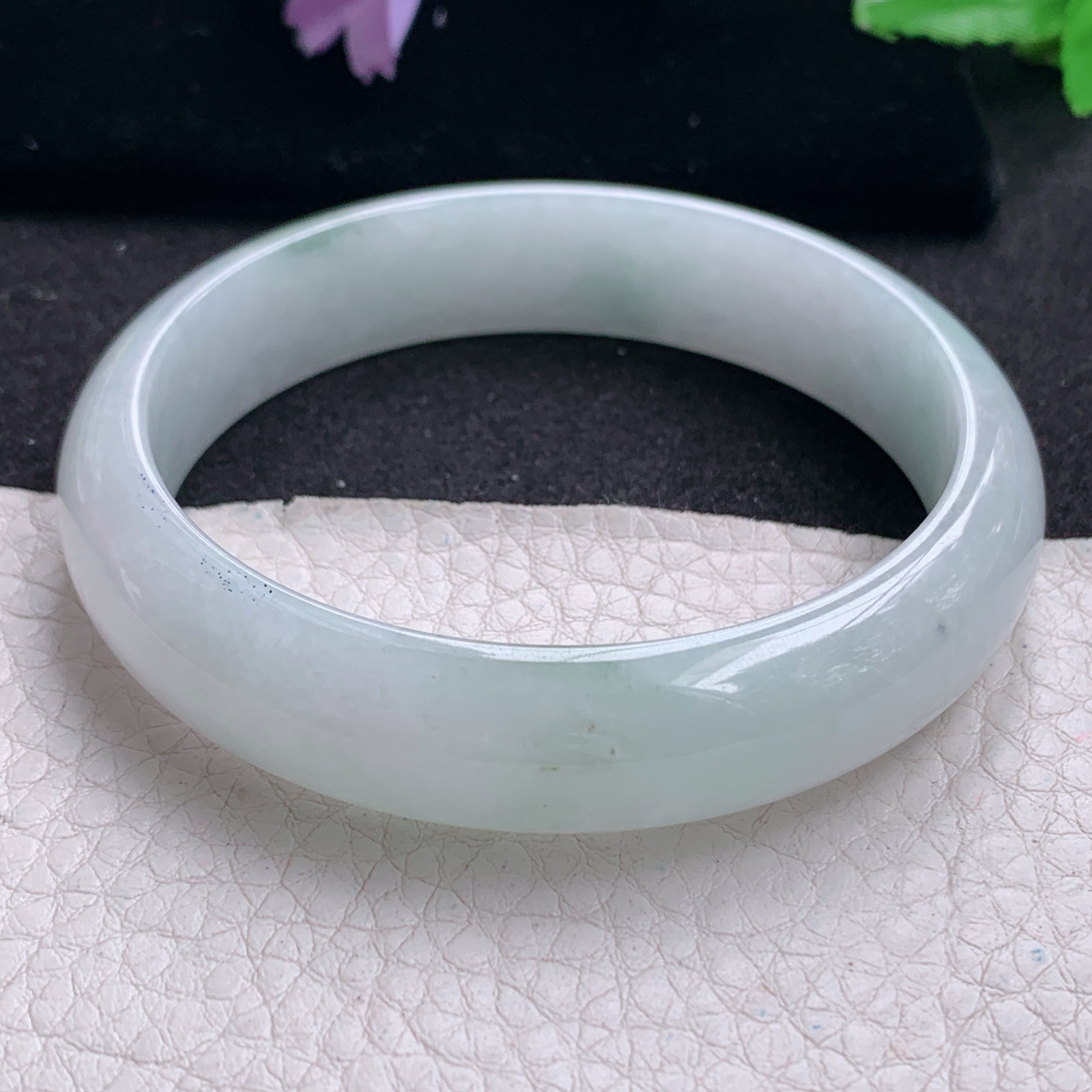 js实拍58*13.6*7平安镯 天然缅甸翡翠A货手镯清新纯美正圈玉手环