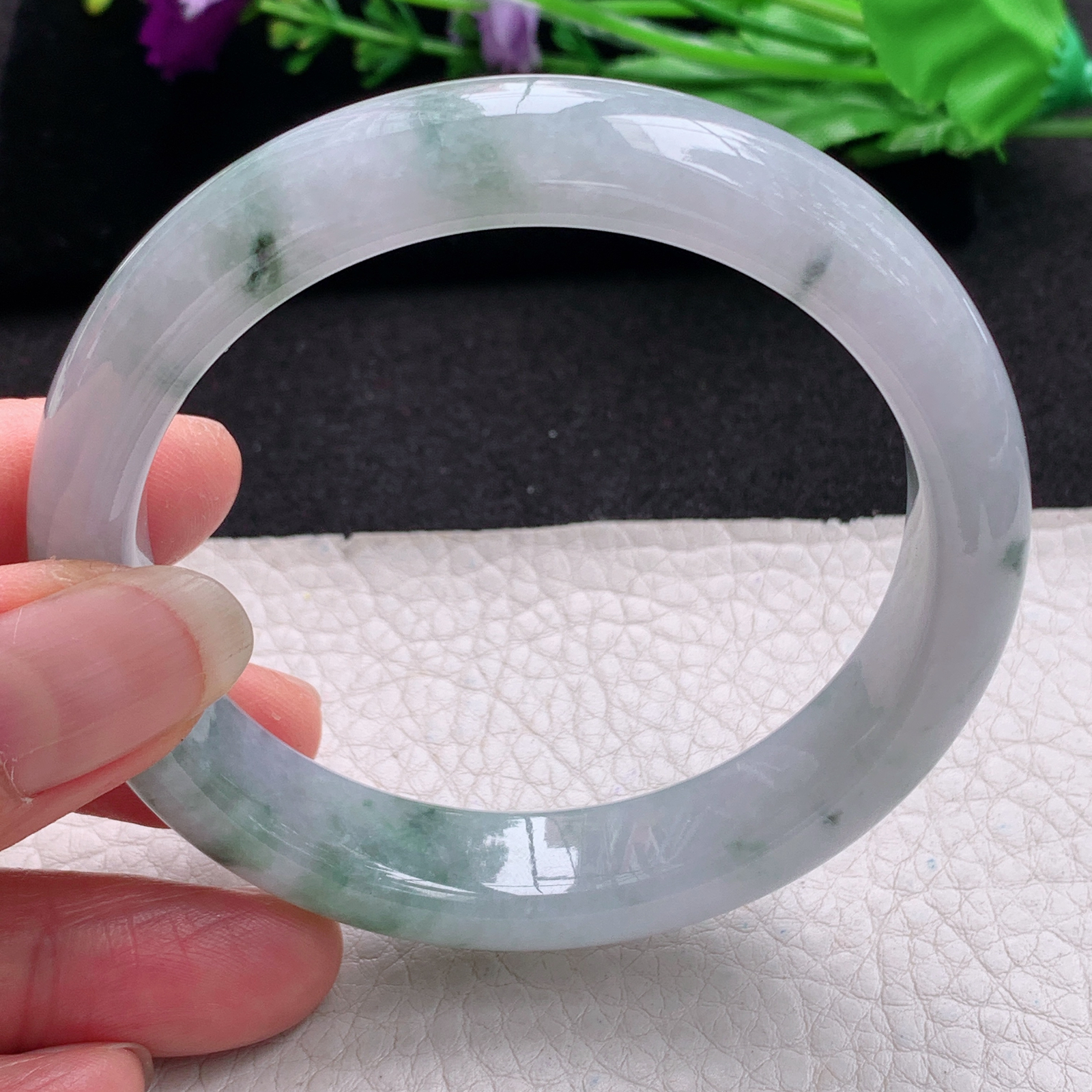 xx实拍58*12.8*8.5平安镯 天然缅甸翡翠A货手镯冰飘花正圈玉手环