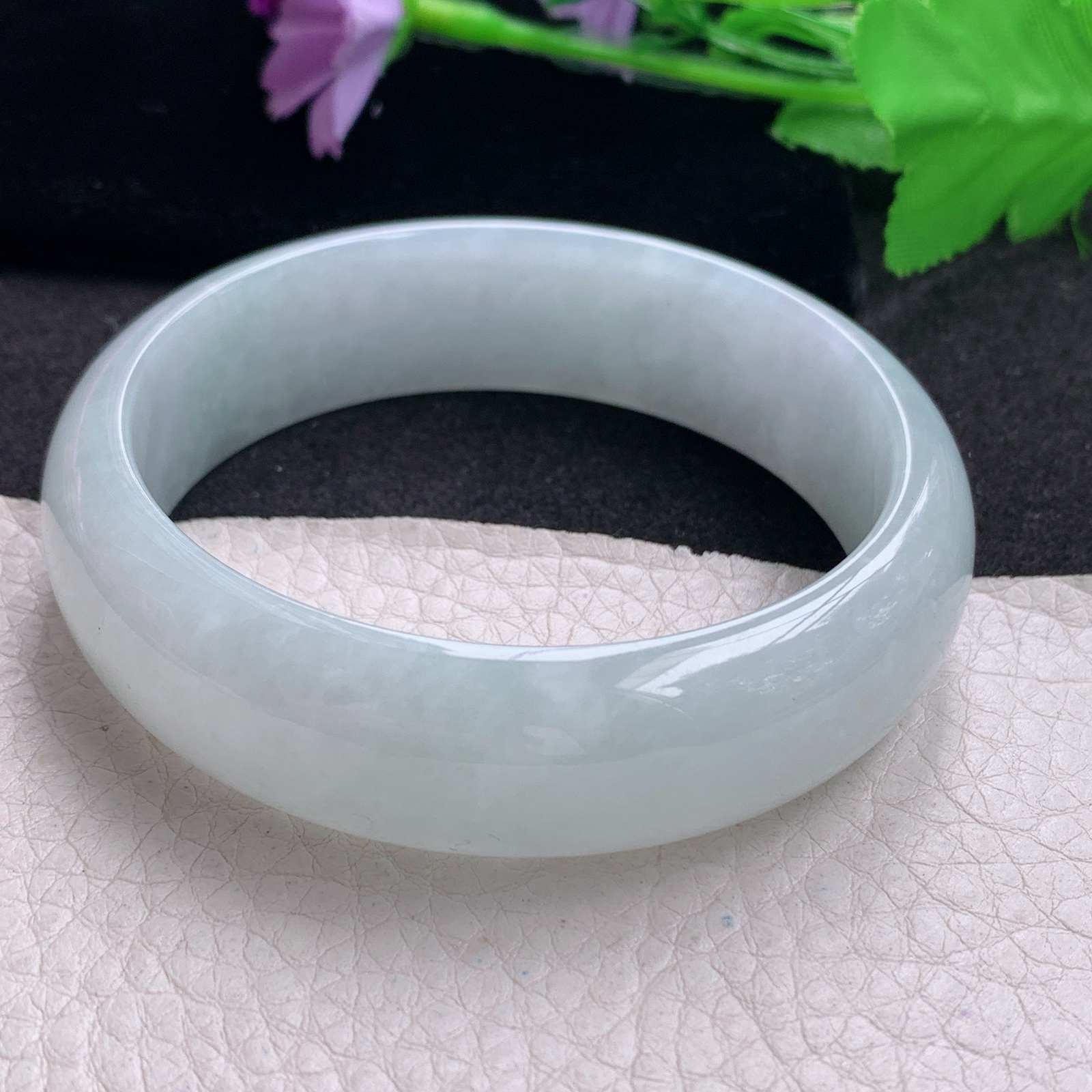 hh纯美款59*17.5*7.6轮胎镯 缅甸翡翠a货玉手镯精美浅绿正圈玉手环