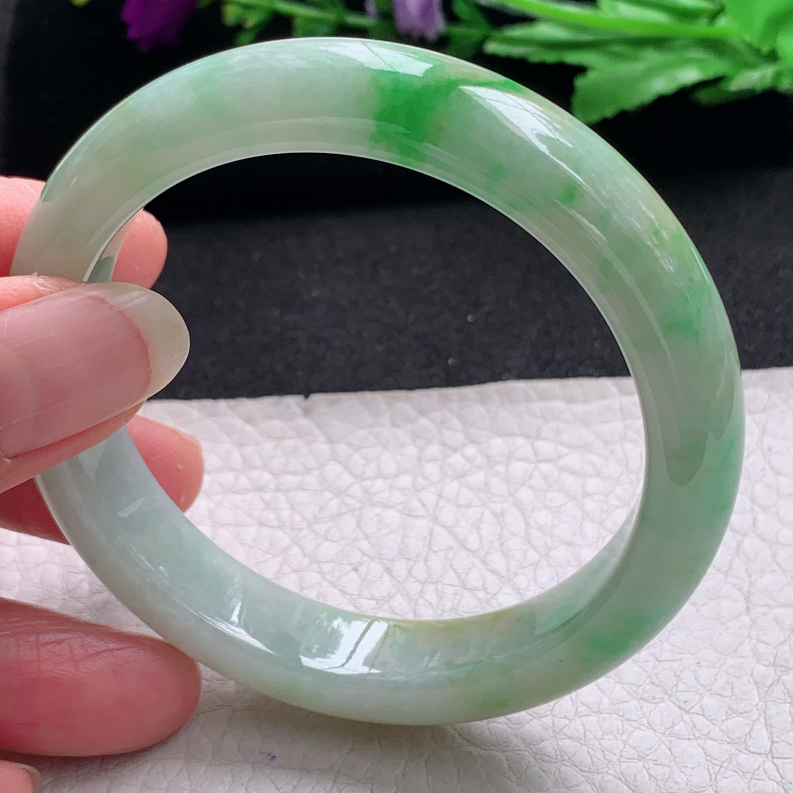 xx实拍54.5*12*8平安镯 天然缅甸翡翠A货手镯细润黄加绿正圈玉手环