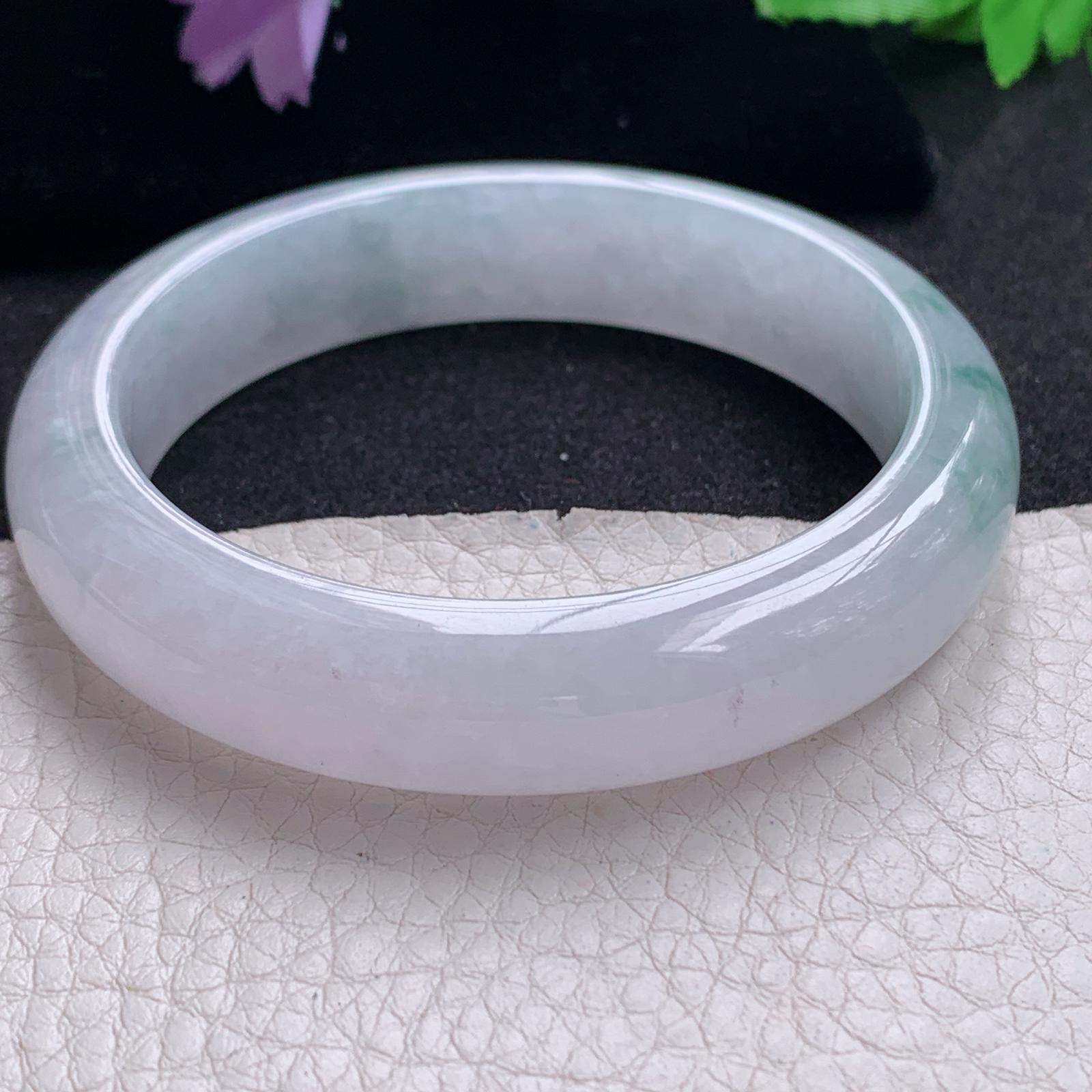 xo淡雅款57*13.3*8.8平安镯 天然缅甸翡翠A货手镯冰飘花正圈玉手环