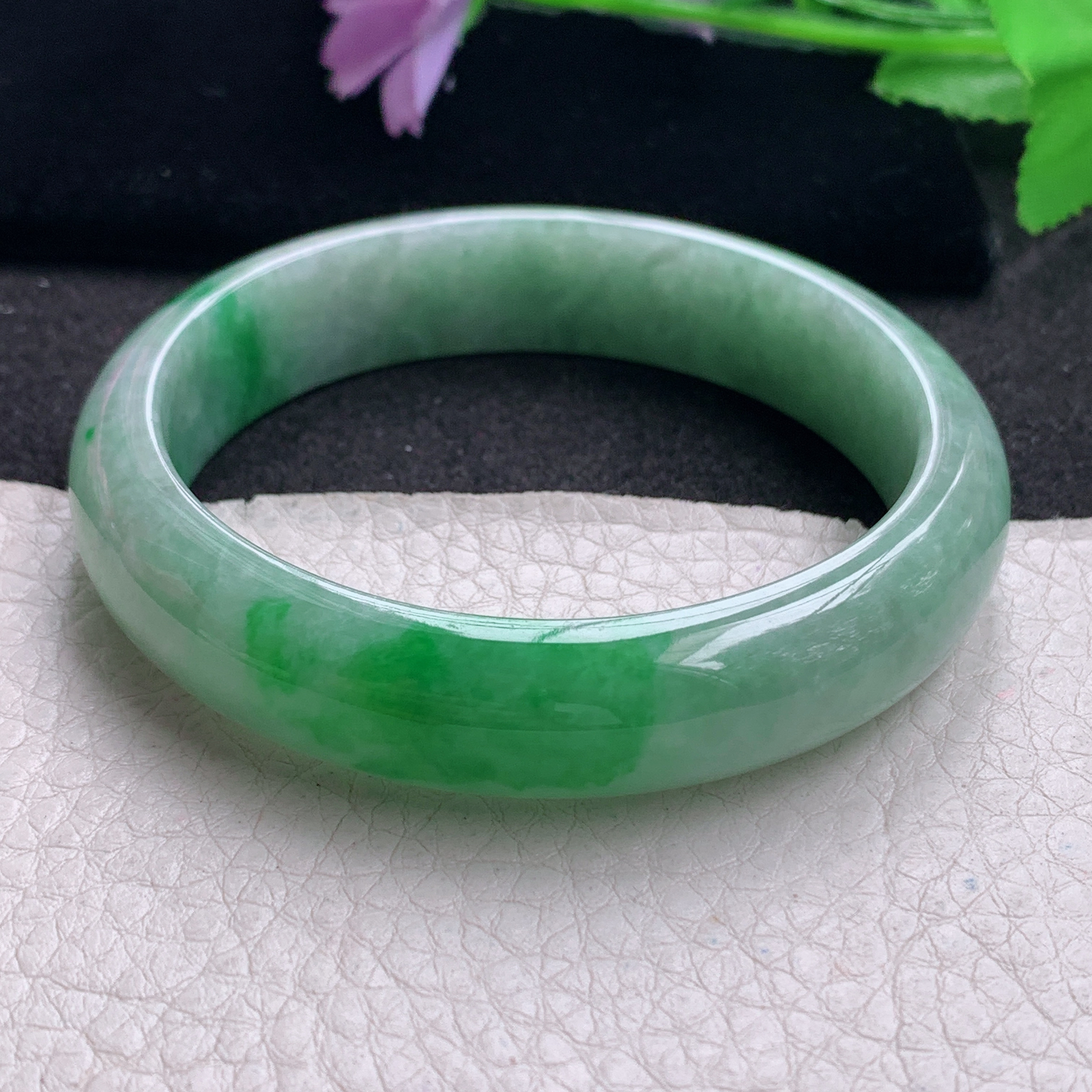 hh辣绿款57*13.2*7.2平安镯 缅甸翡翠a货玉手镯精美水润辣色正圈玉手环