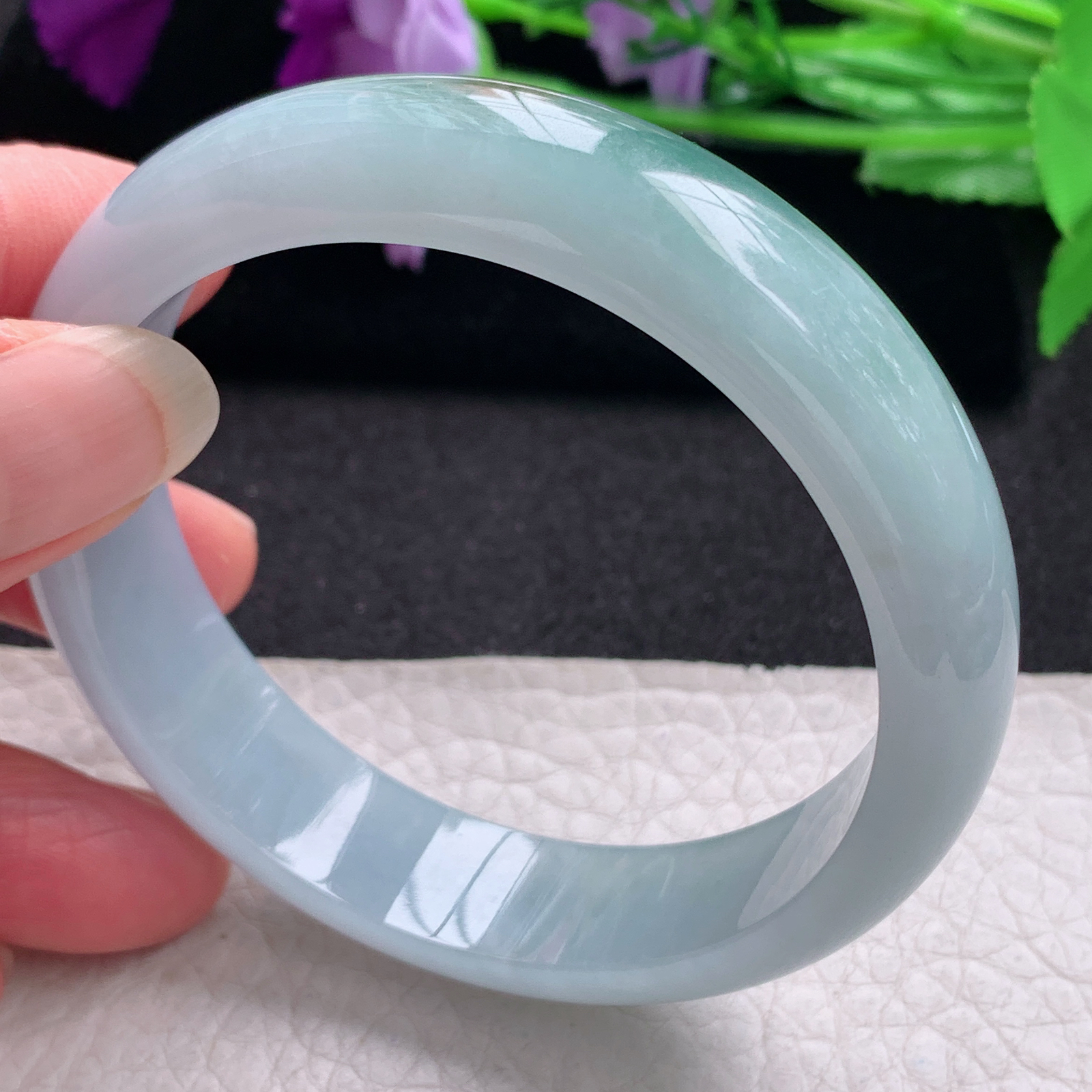 js实拍57*14*7.3平安镯 缅甸翡翠a货玉手镯精美双采招财正圈玉手环