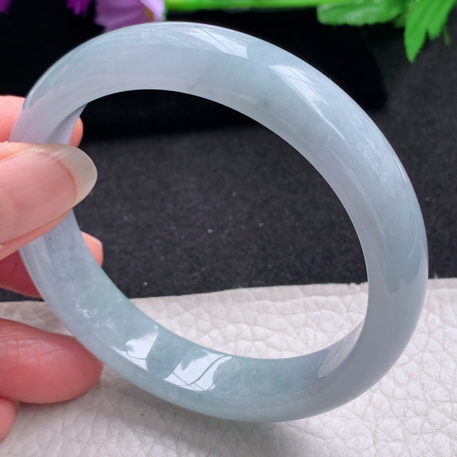 xc实拍58.5*13.6*8平安镯 天然缅甸翡翠A货手镯淡紫底宽边玉手环