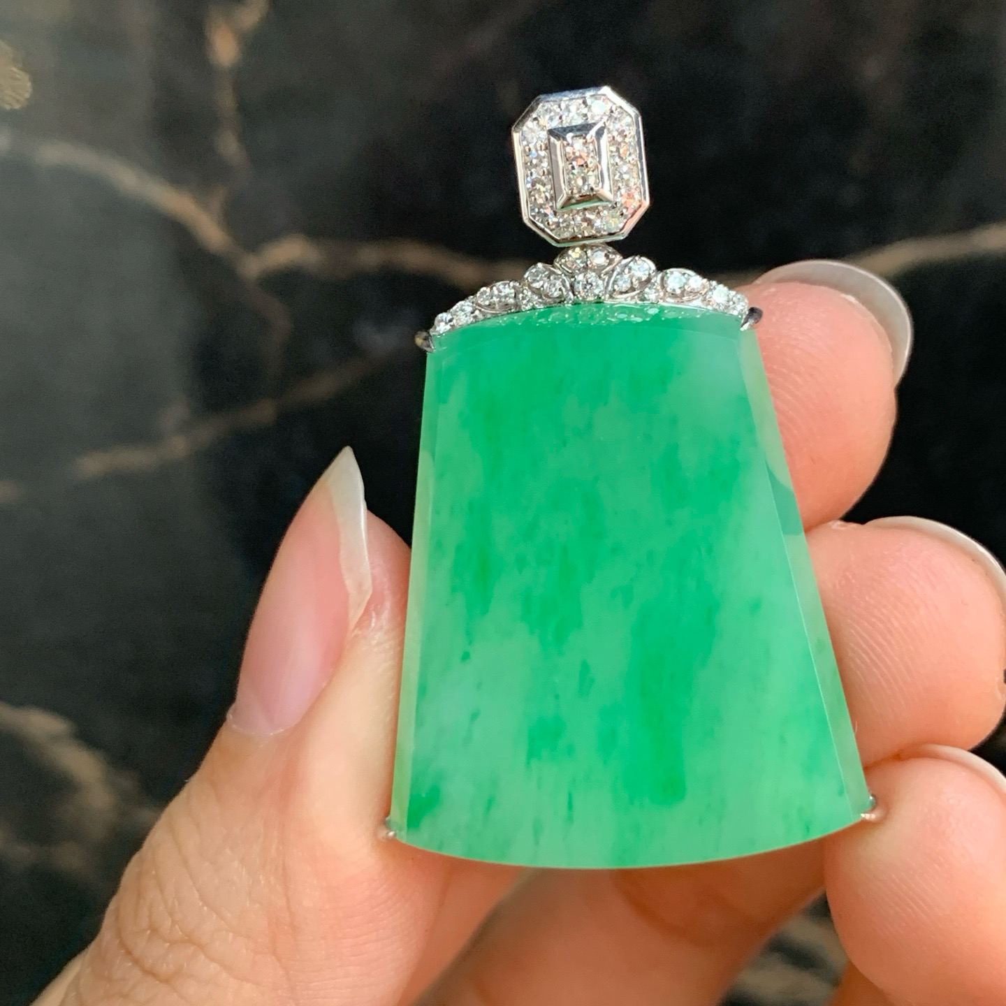 冰糯种带色无事牌吊坠 尺寸39-26-7毫米