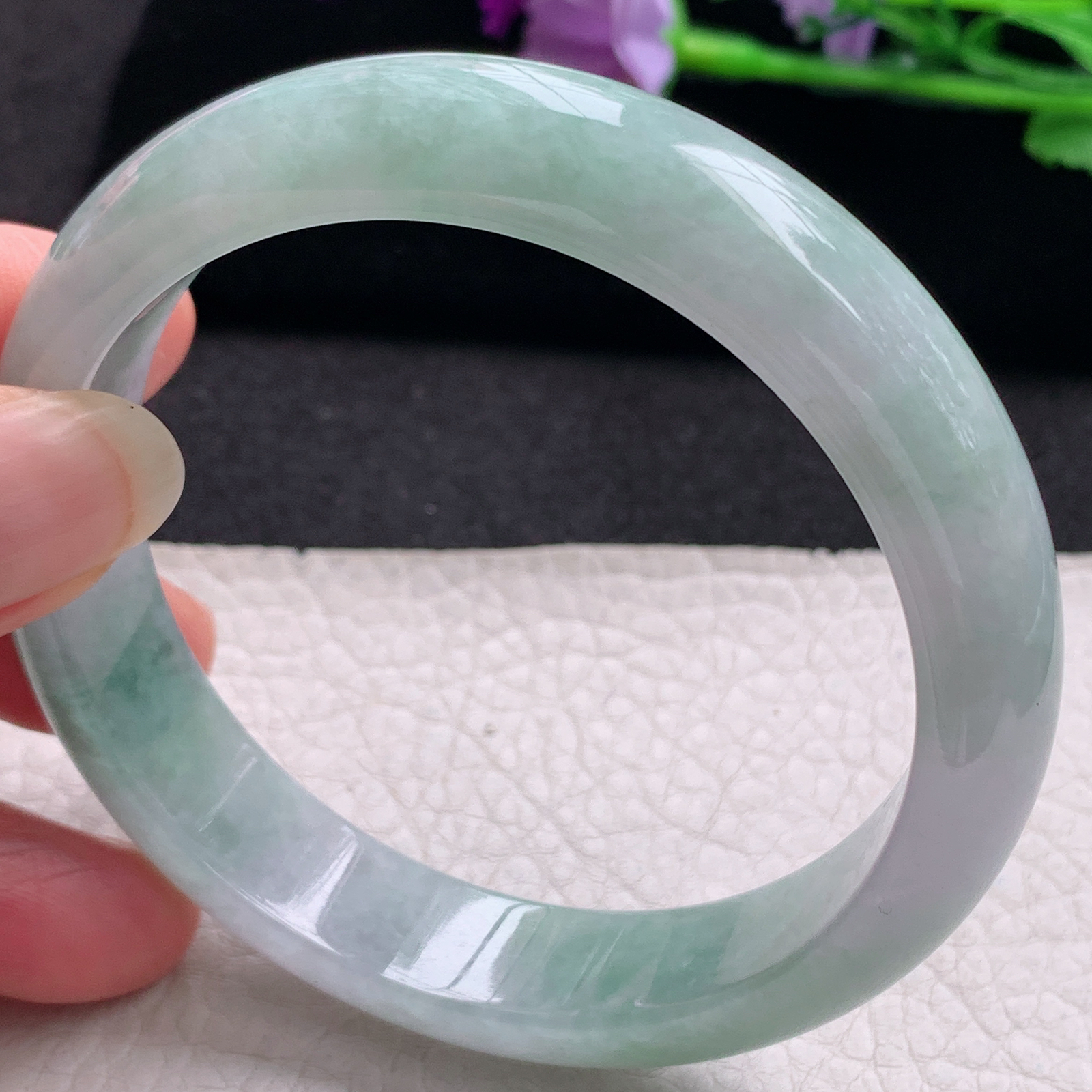 hh大圈口60*13.8*7.8平安镯 缅甸翡翠a货玉手镯精美飘绿正圈玉手环