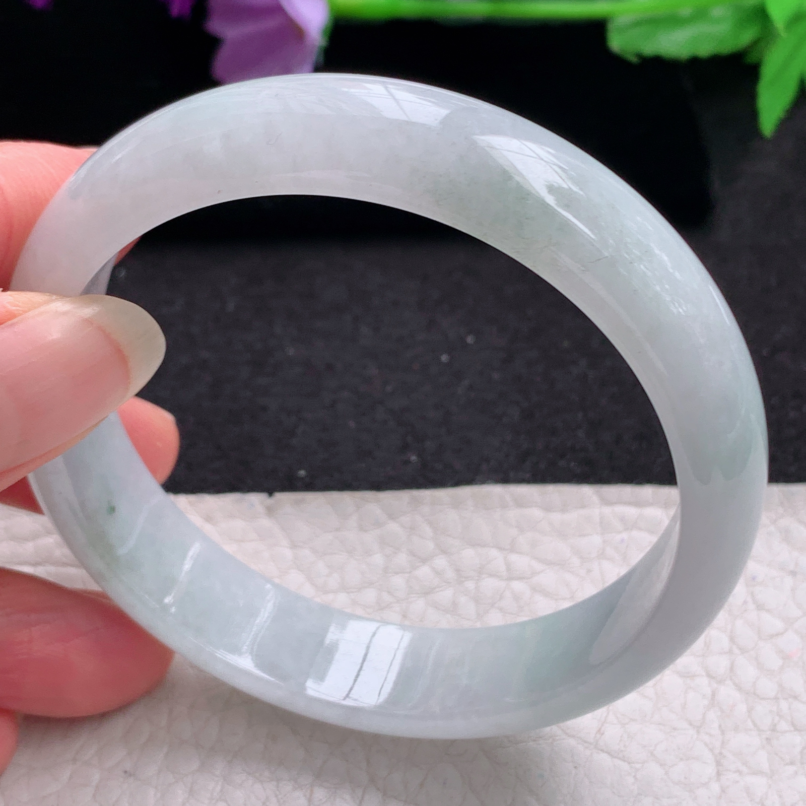 js实拍58*13.6*7平安镯 天然缅甸翡翠A货手镯清新纯美正圈玉手环