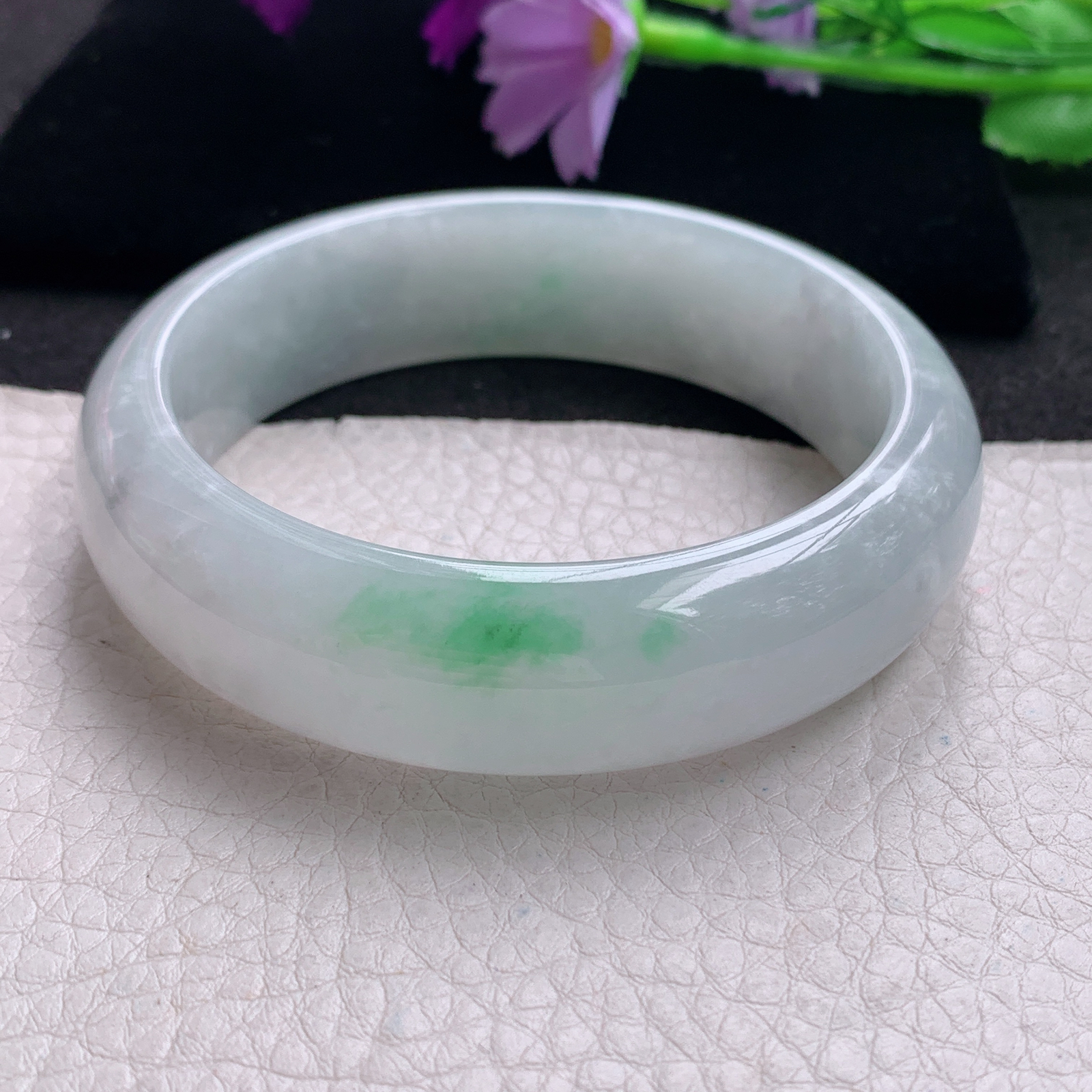 hh清新款58.8*17*8.5轮胎镯 缅甸翡翠a货玉手镯精美飘绿厚装大气玉手环