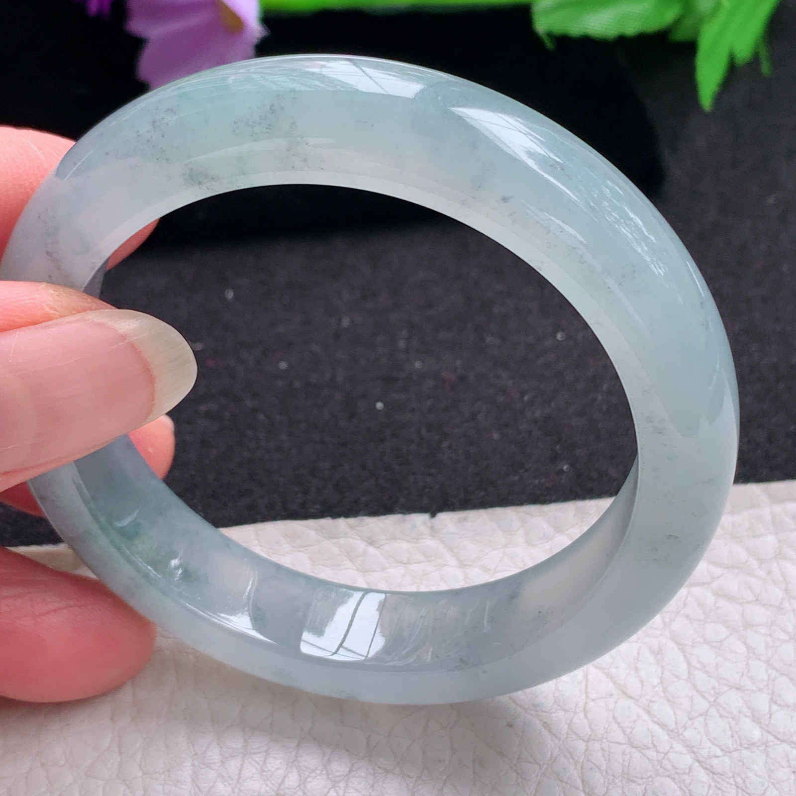 xo小圈口53*12.5*8.5平安镯 天然缅甸翡翠A货手镯冰起光飘乌鸡花正圈玉手环